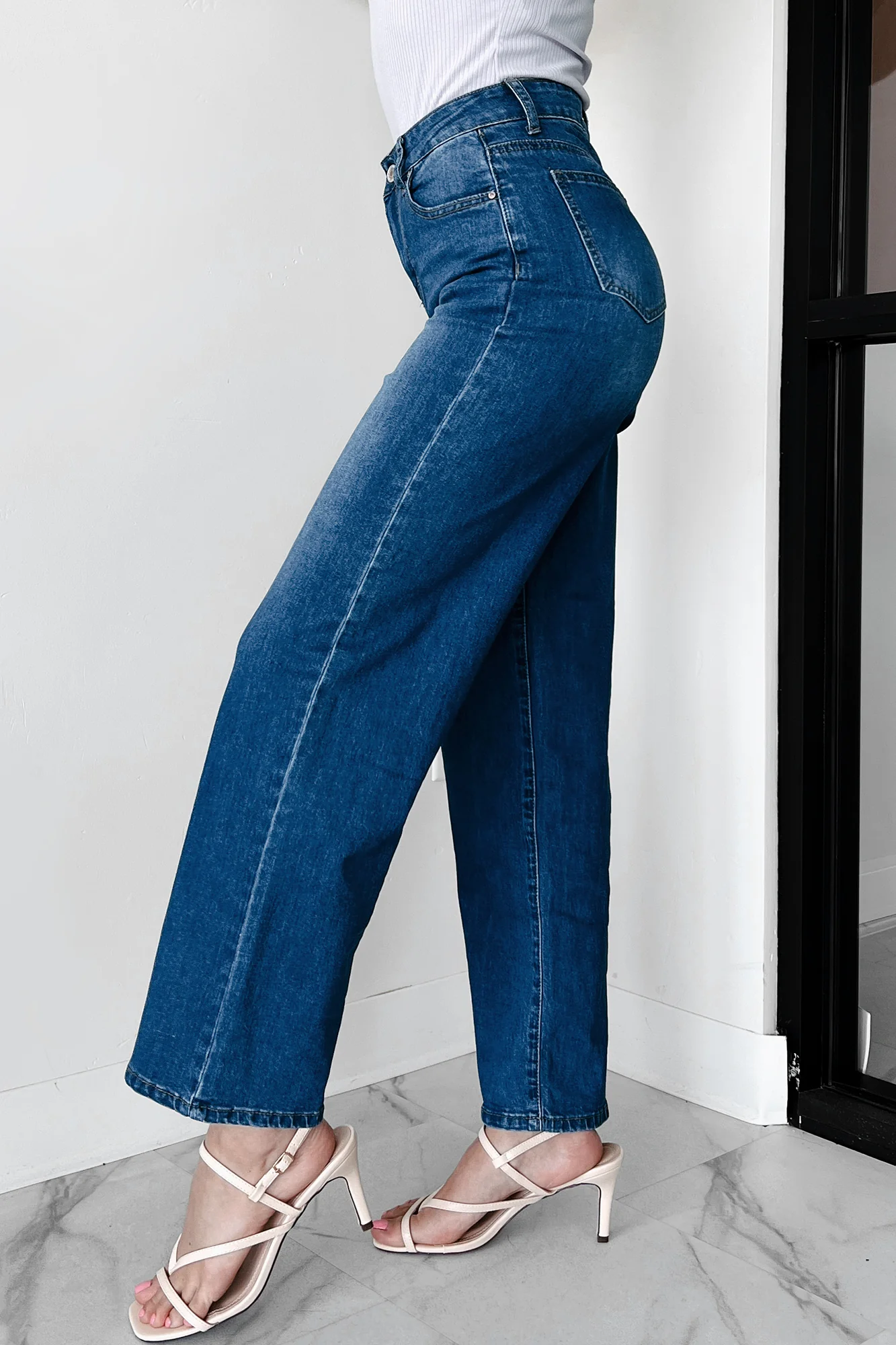 Enzo High Rise Non-Distressed Wide Leg Jeans (Medium-Dark) - Image 4