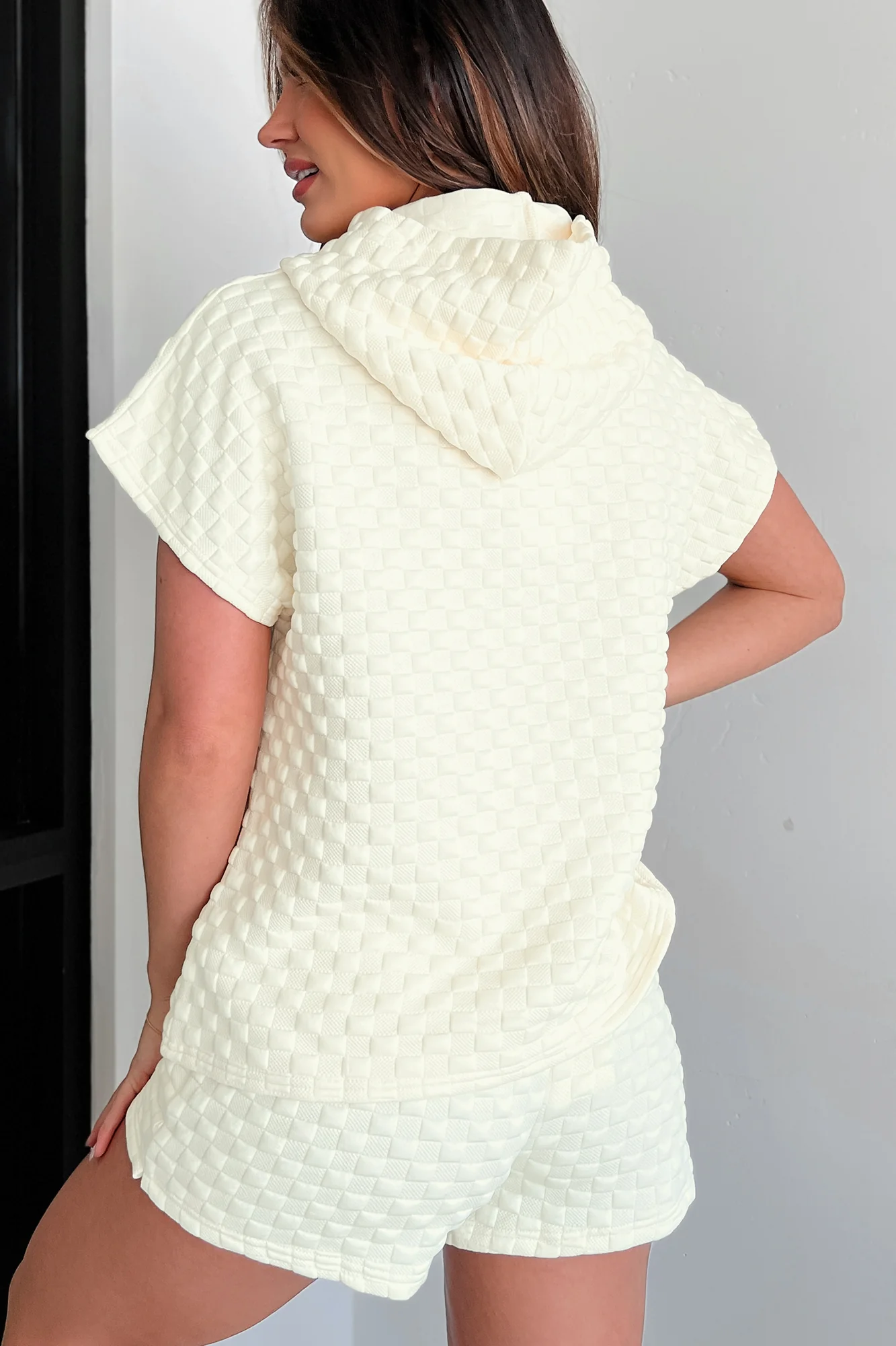 Everyday Enjoyment Checkered Puff Two-Piece Set (Cream) - Image 6