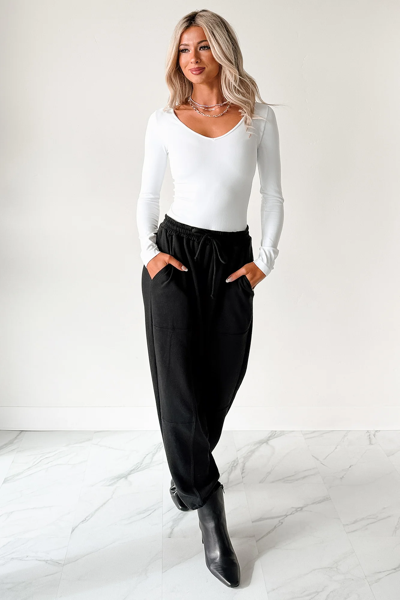 Everyday Lovely V Neck Long Sleeve Bodysuit (White) - Image 8