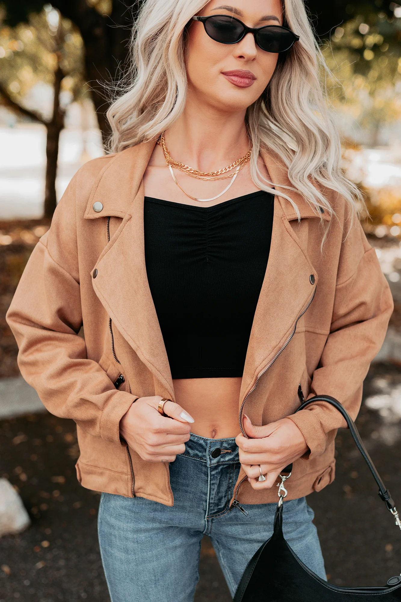 Feeling Jaded Faux Suede Moto Jacket (Camel) - Image 8