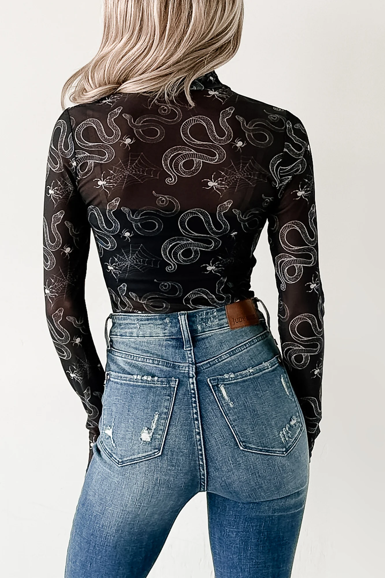 Felt Spooky NM Original Mesh Mock Neck Bodysuit (Black Snake) - Image 5