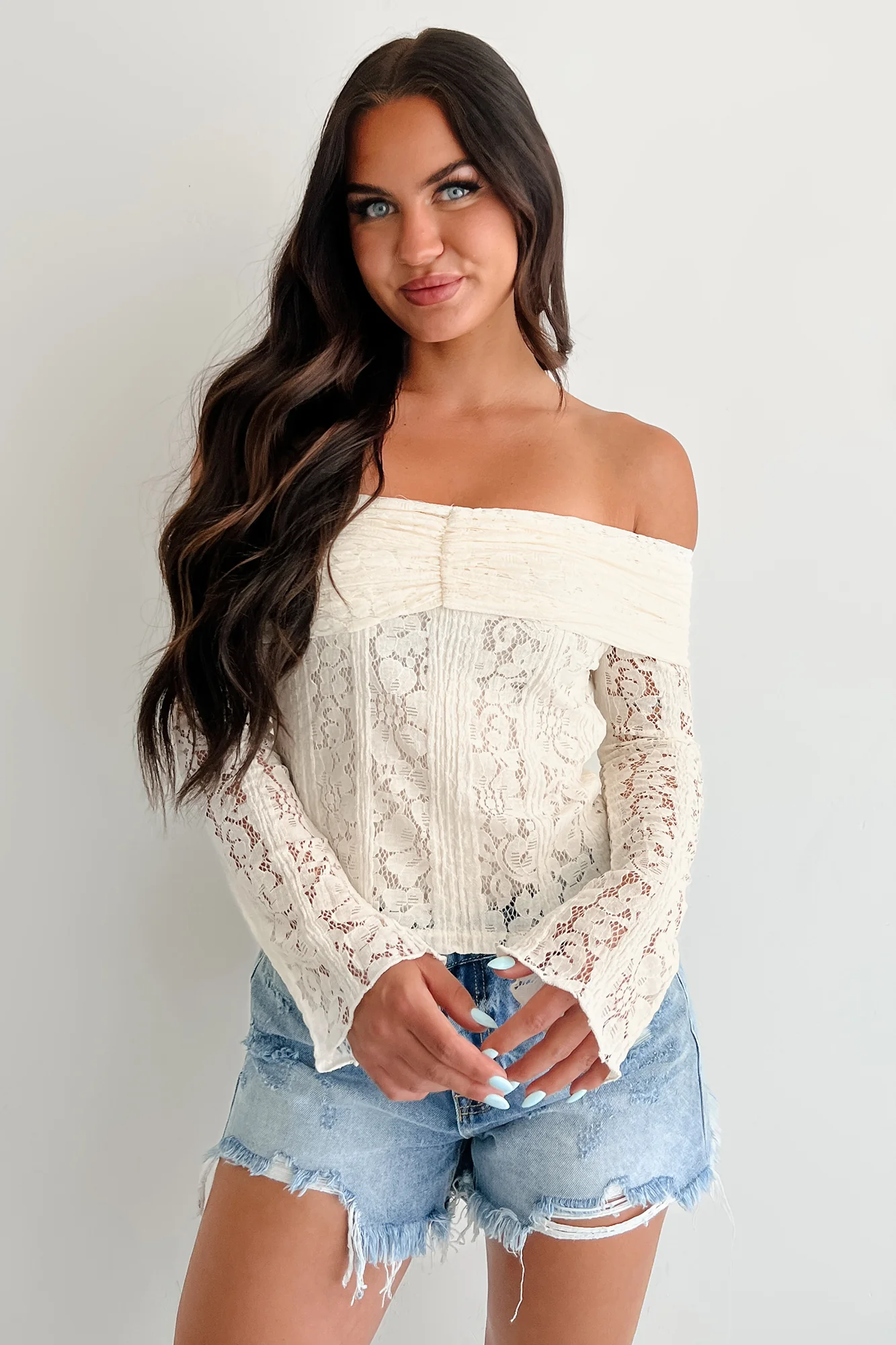 First Kiss Feelings Off Shoulder Lace Top (Ivory) - Image 4