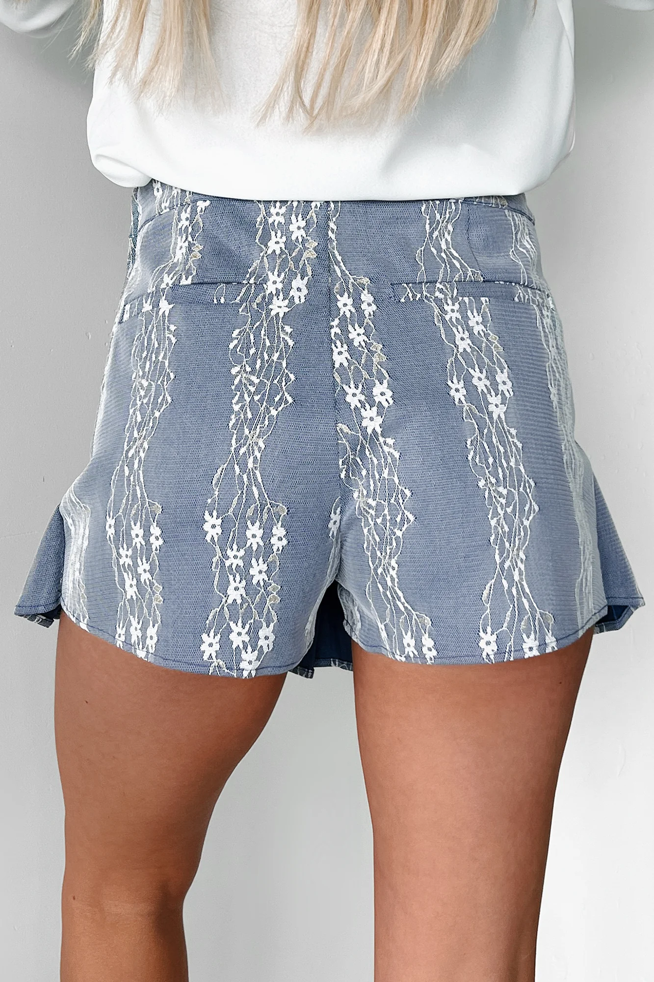 Flirty Concepts Pleated Lace Mini Skort (Blue Denim) - Image 5