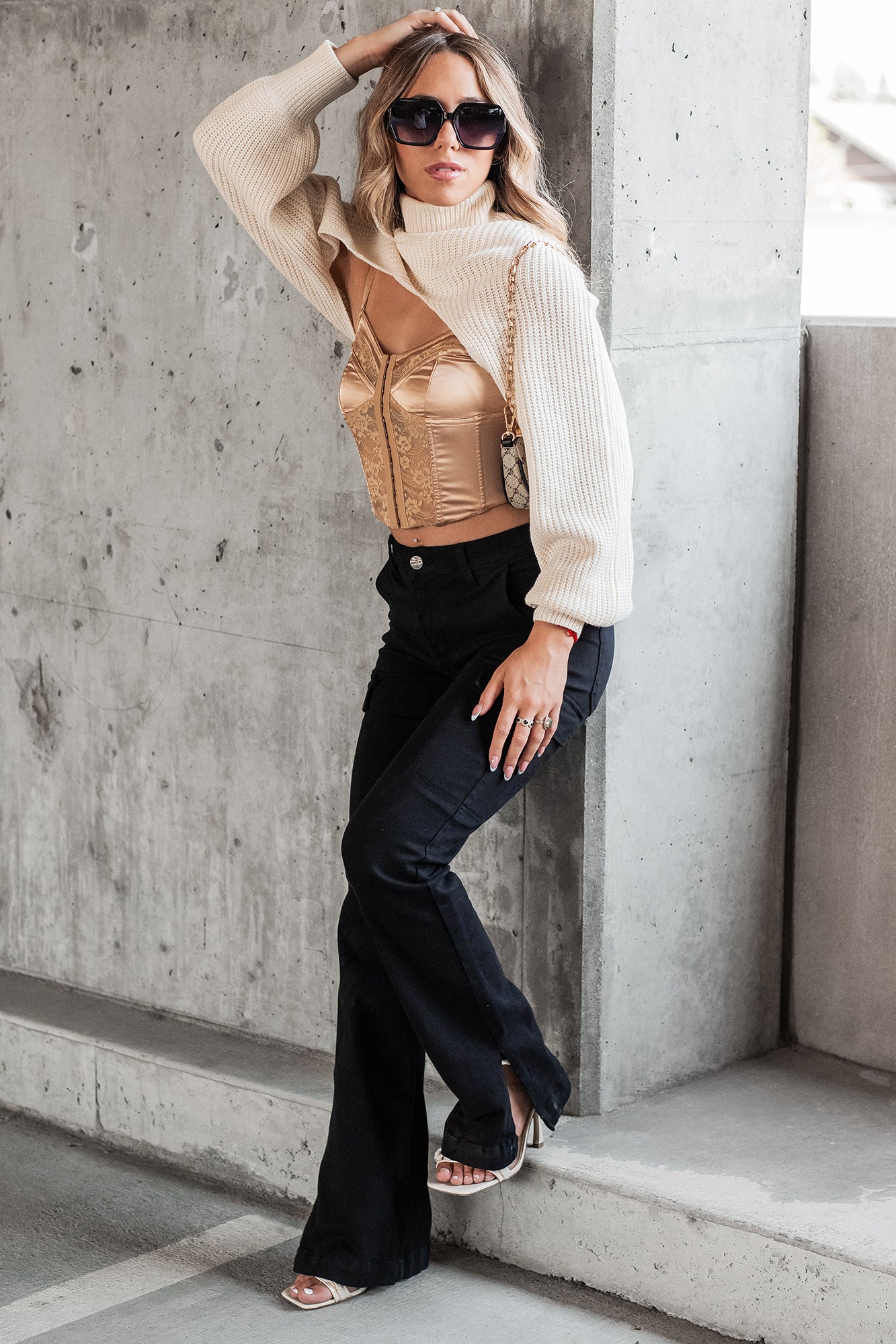 Forever A City Girl Turtleneck Shrug Top (Cream) - Image 2