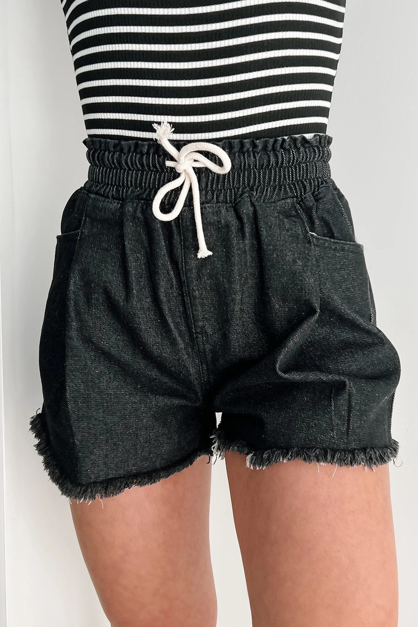 Full Throttle Denim Elastic Waist Shorts (Black) - Image 3