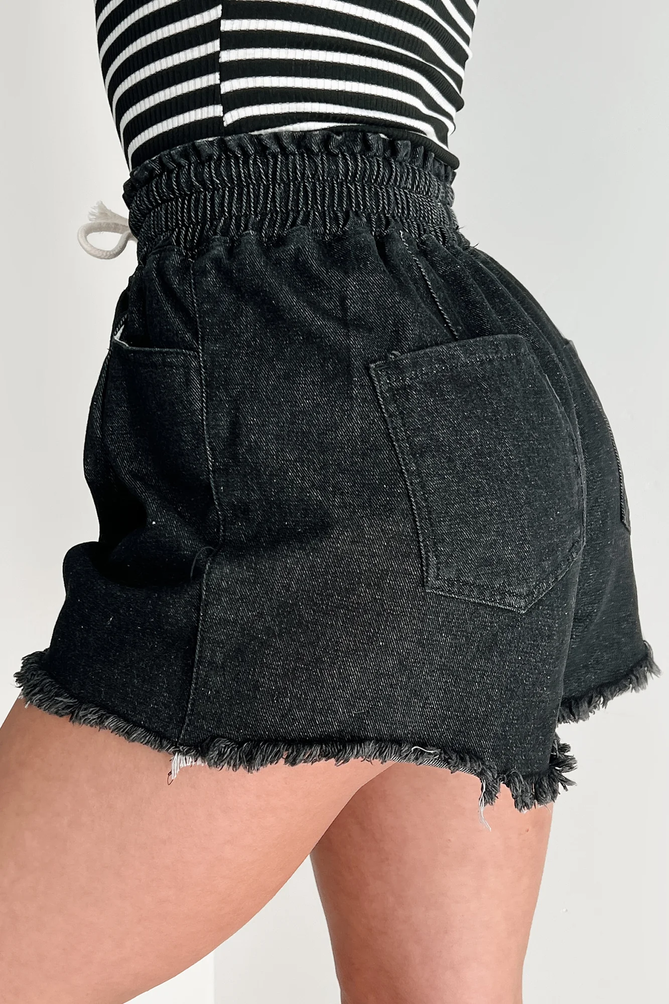 Full Throttle Denim Elastic Waist Shorts (Black) - Image 4