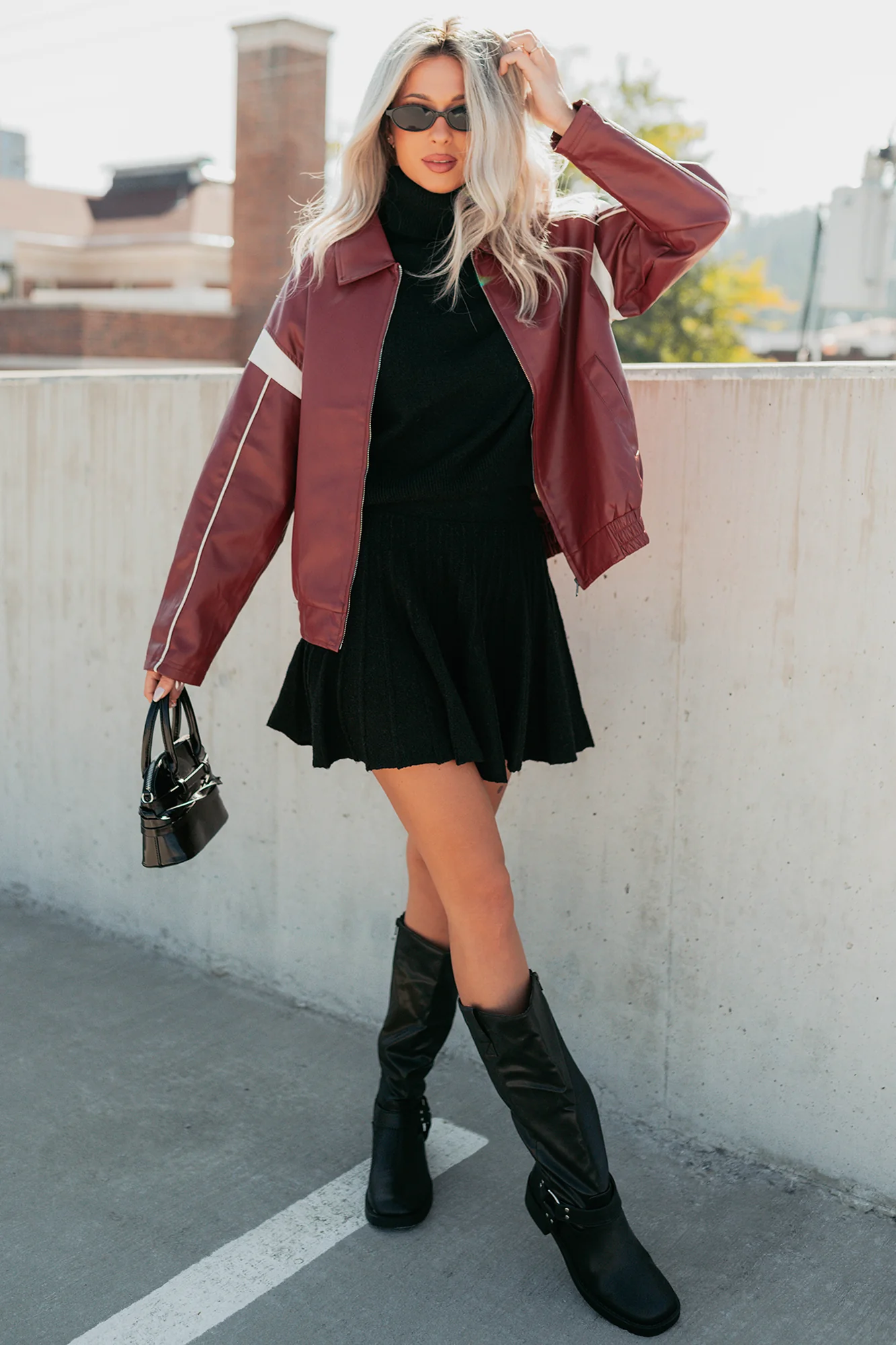 Future Forward Faux Leather Racer Jacket (Burgundy) - Image 2