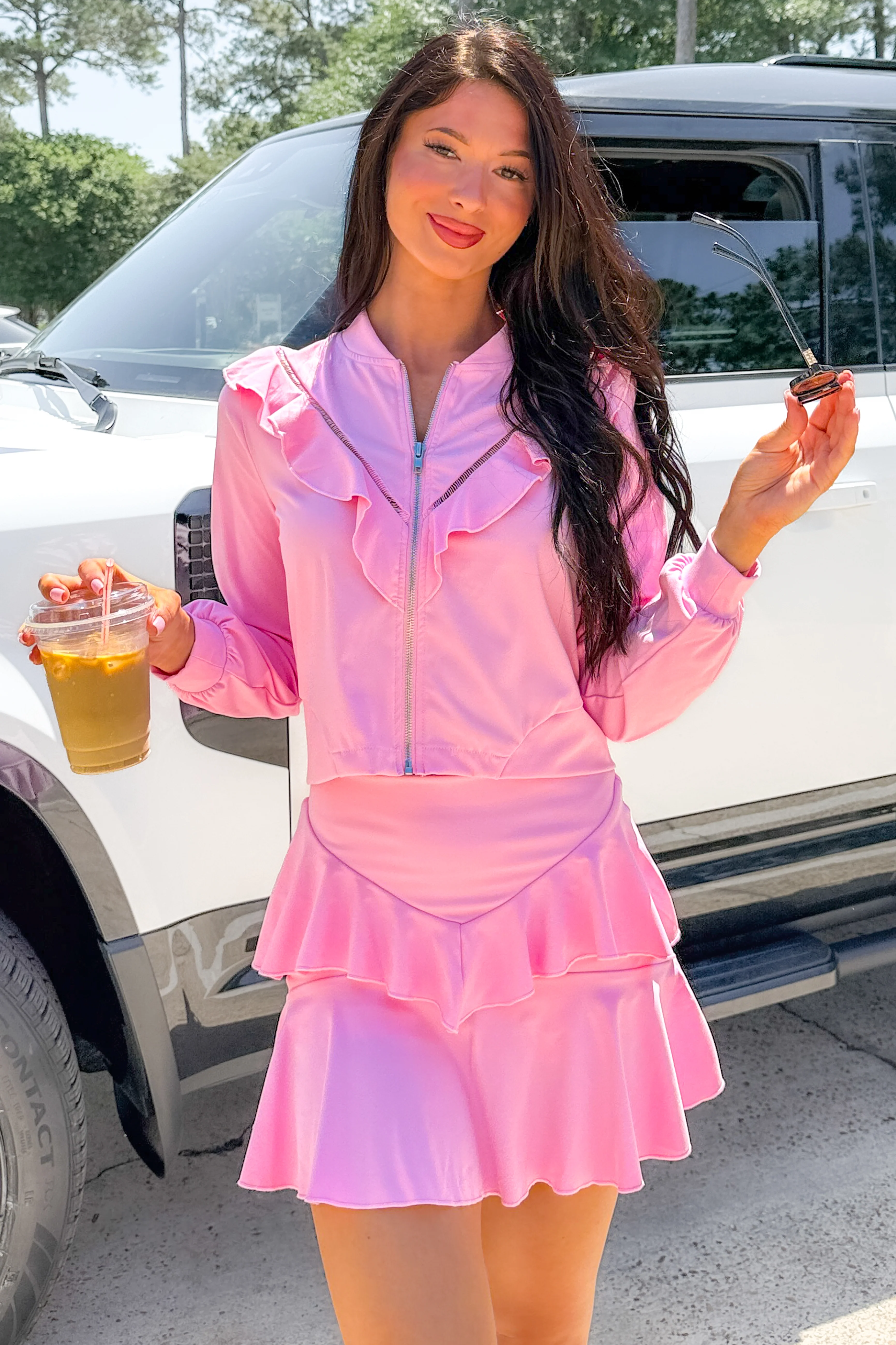Game On Glam Zip-Up Ruffle Jacket (Pink)