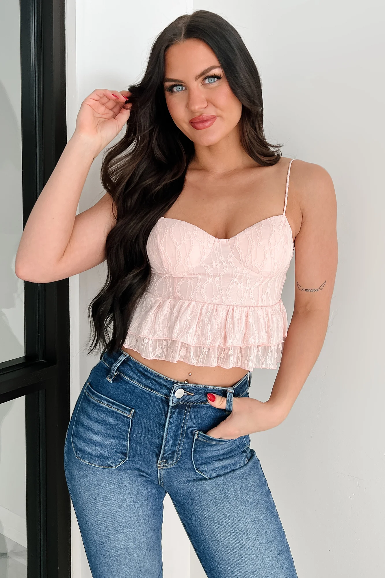 Garden Of Love Lace Peplum Crop Top (Blush) - Image 2
