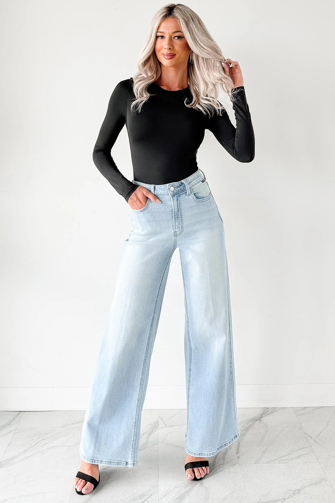 Geneva High Rise Wide Leg Cello Jeans (Light) - Image 11