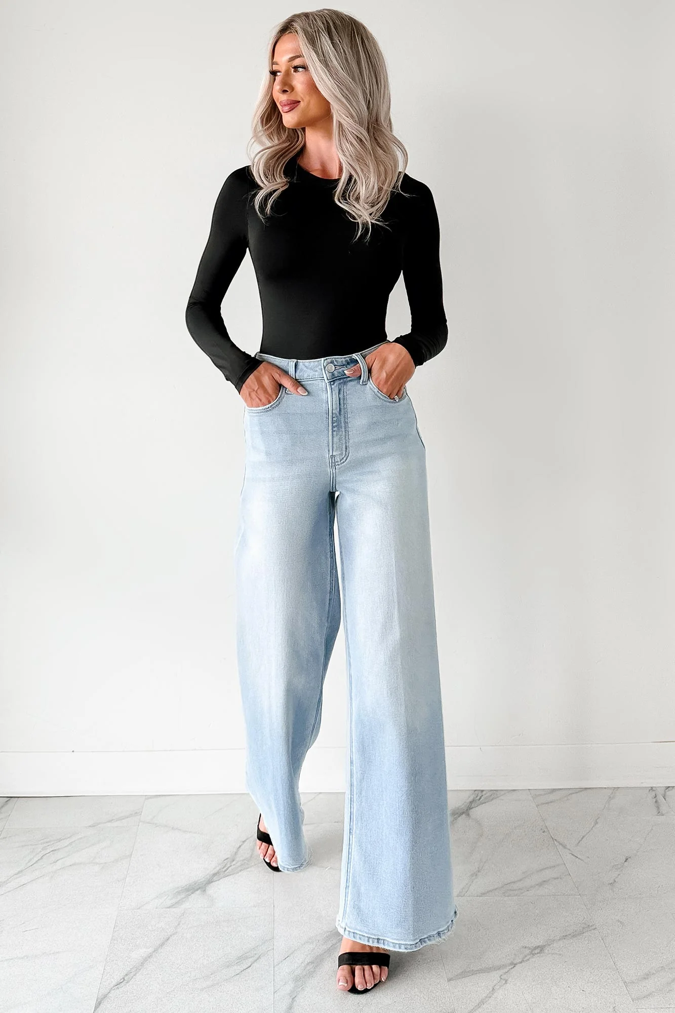 Geneva High Rise Wide Leg Cello Jeans (Light) - Image 12