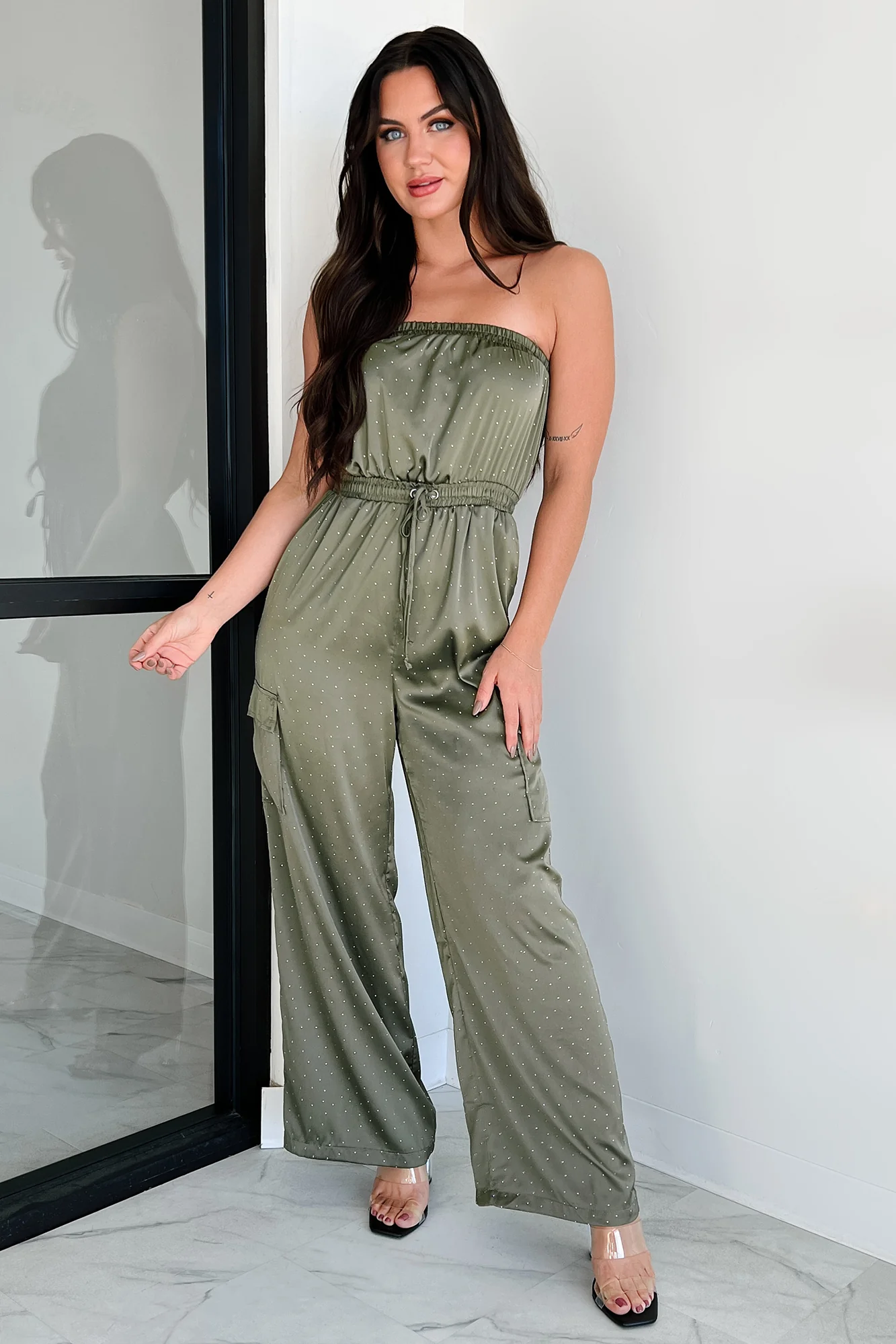 Glittering Goddess Rhinestone Embellished Jumpsuit (Olive) - Image 7