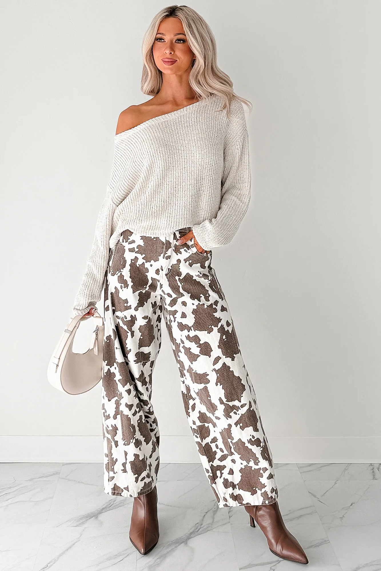 Hale Barrel Leg Very J Animal Print Jeans (Choco Cow) - Image 7