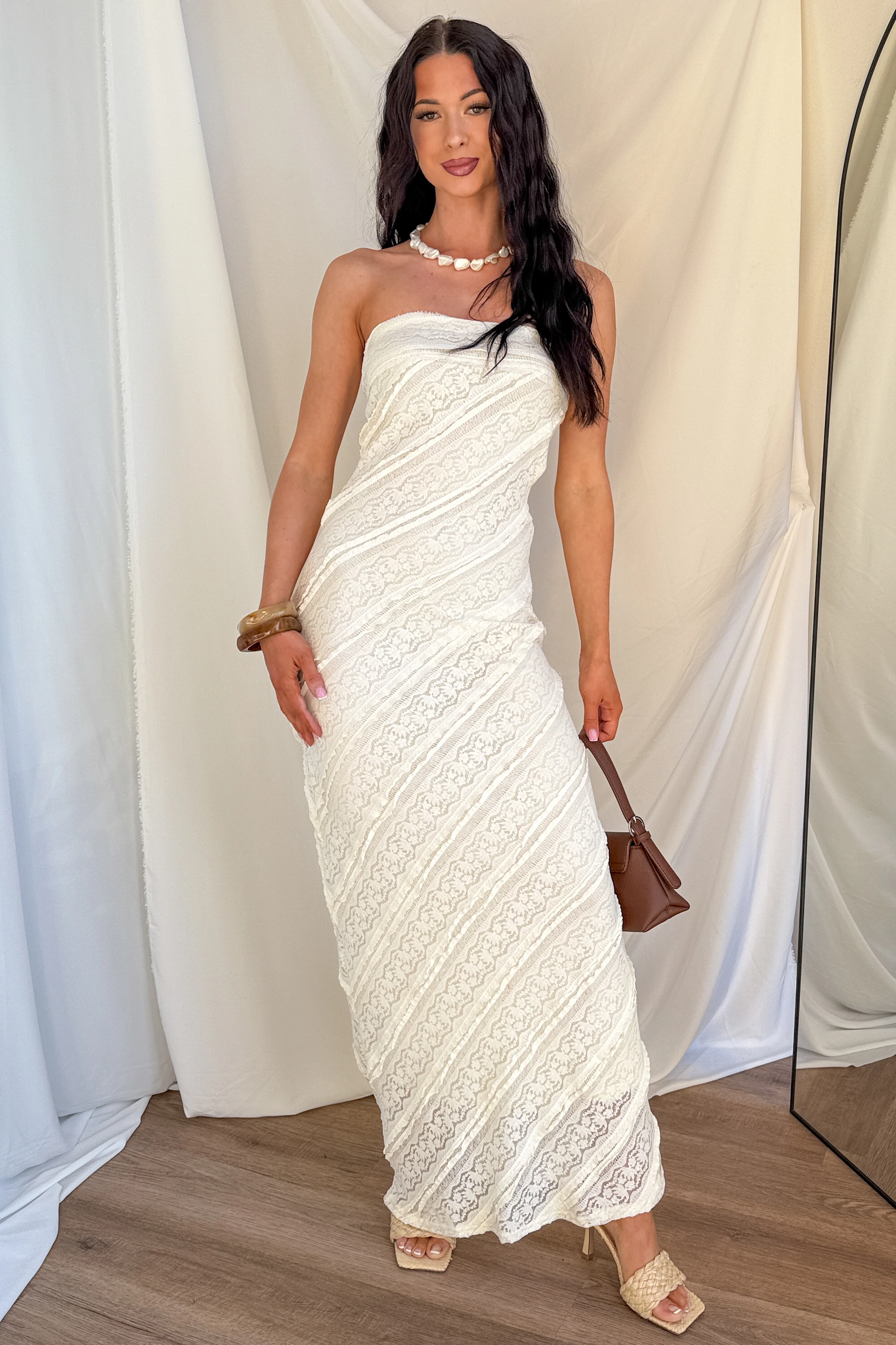 Hear Me Out Lace Strapless Maxi Dress (Cream) - Image 5