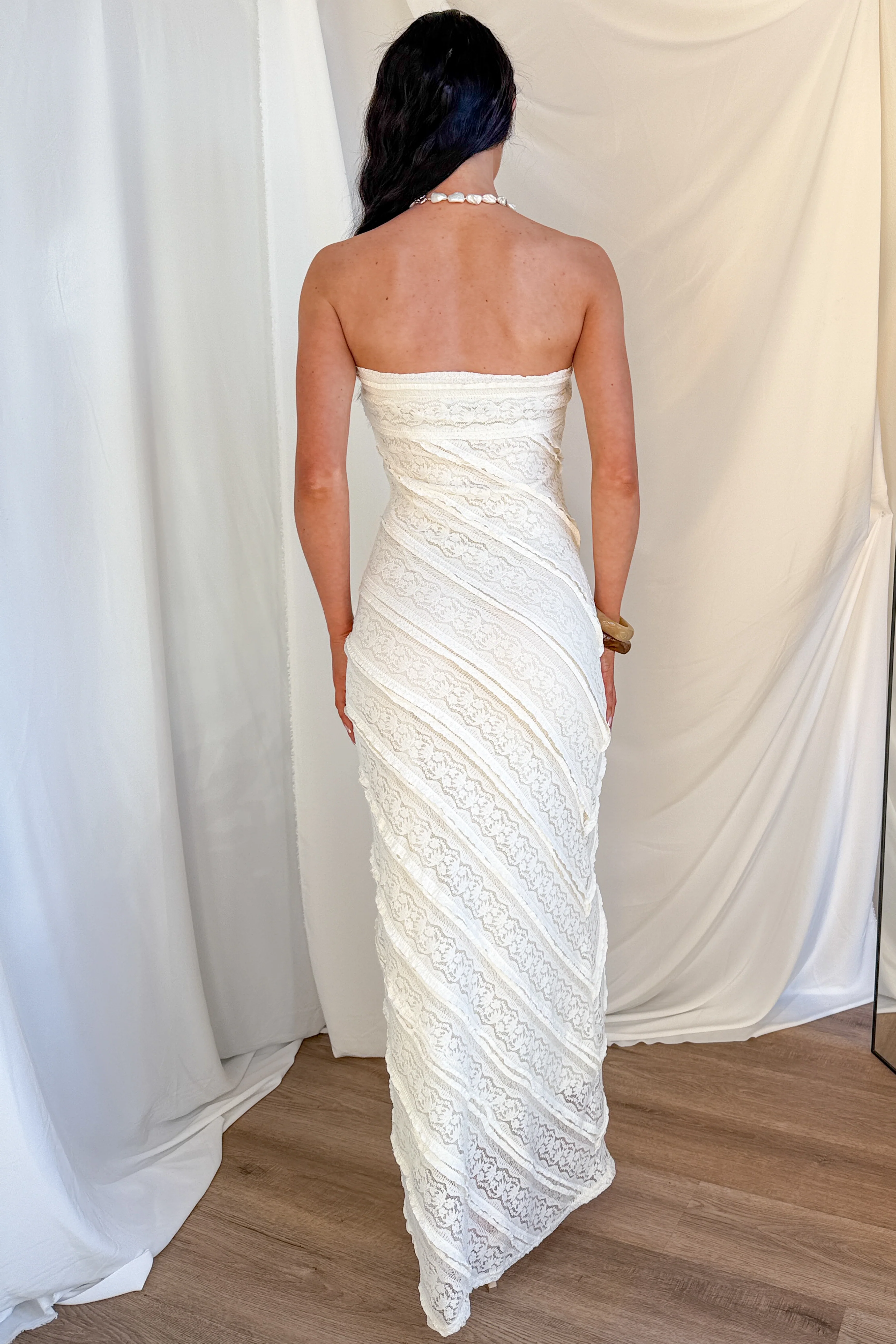 Hear Me Out Lace Strapless Maxi Dress (Cream) - Image 6