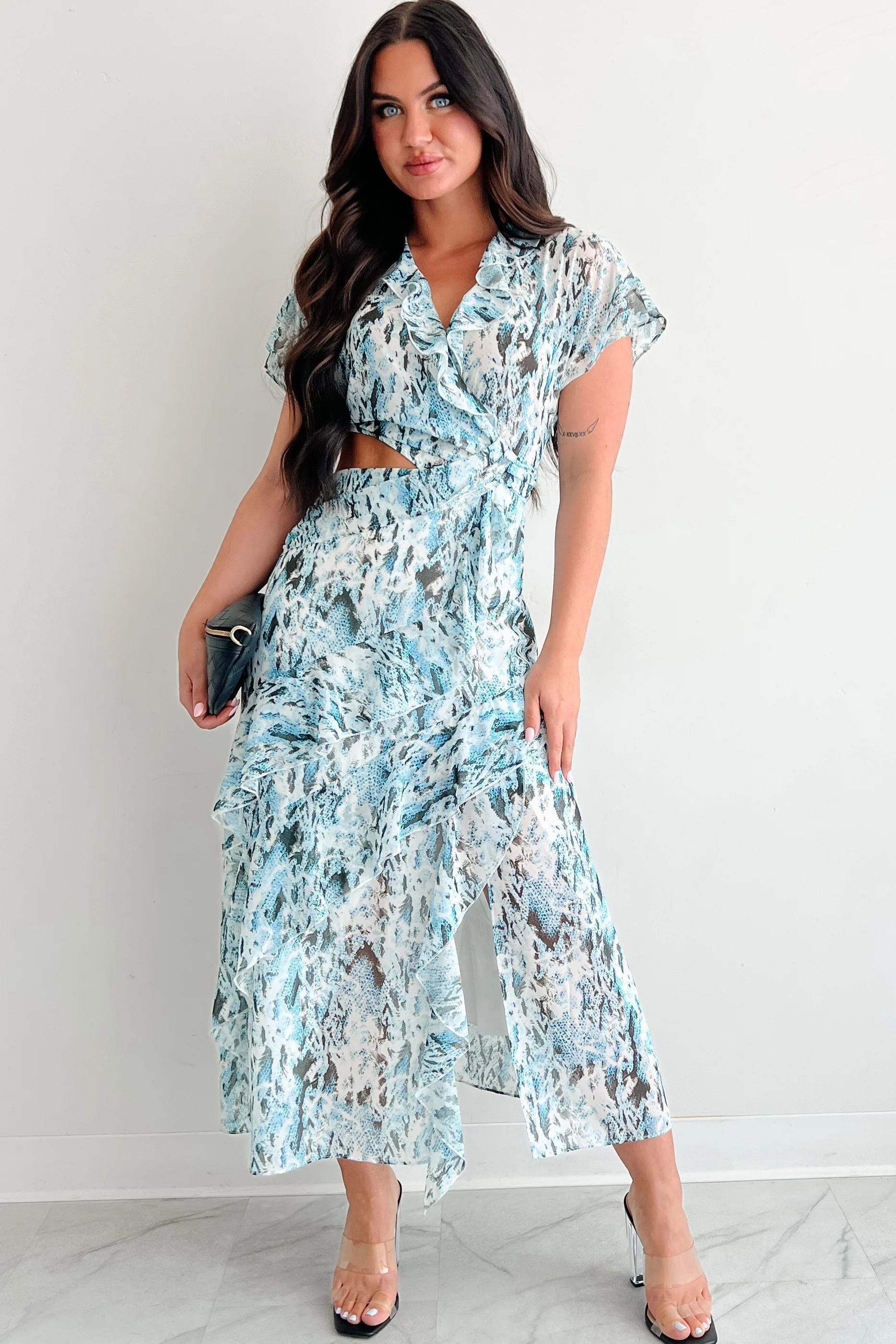 Heart Of Gold Printed Ruffle Maxi Dress (Blue) - Image 2