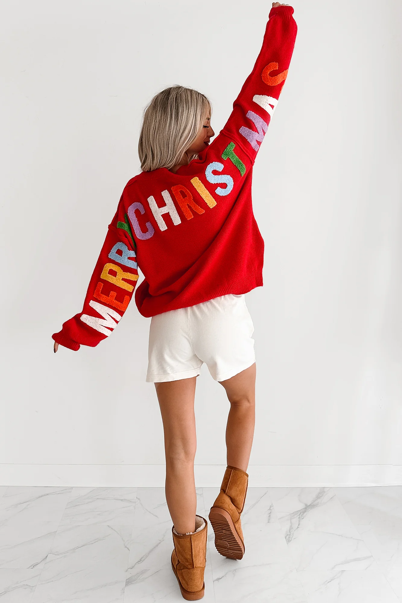 "Ho Ho Ho" Mello Christmas Patch Cardigan (Red) - Image 2