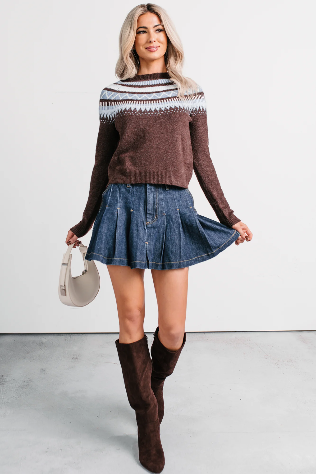 Holding Onto You Fair Isle Pattern Sweater (Dark Brown) - Image 4