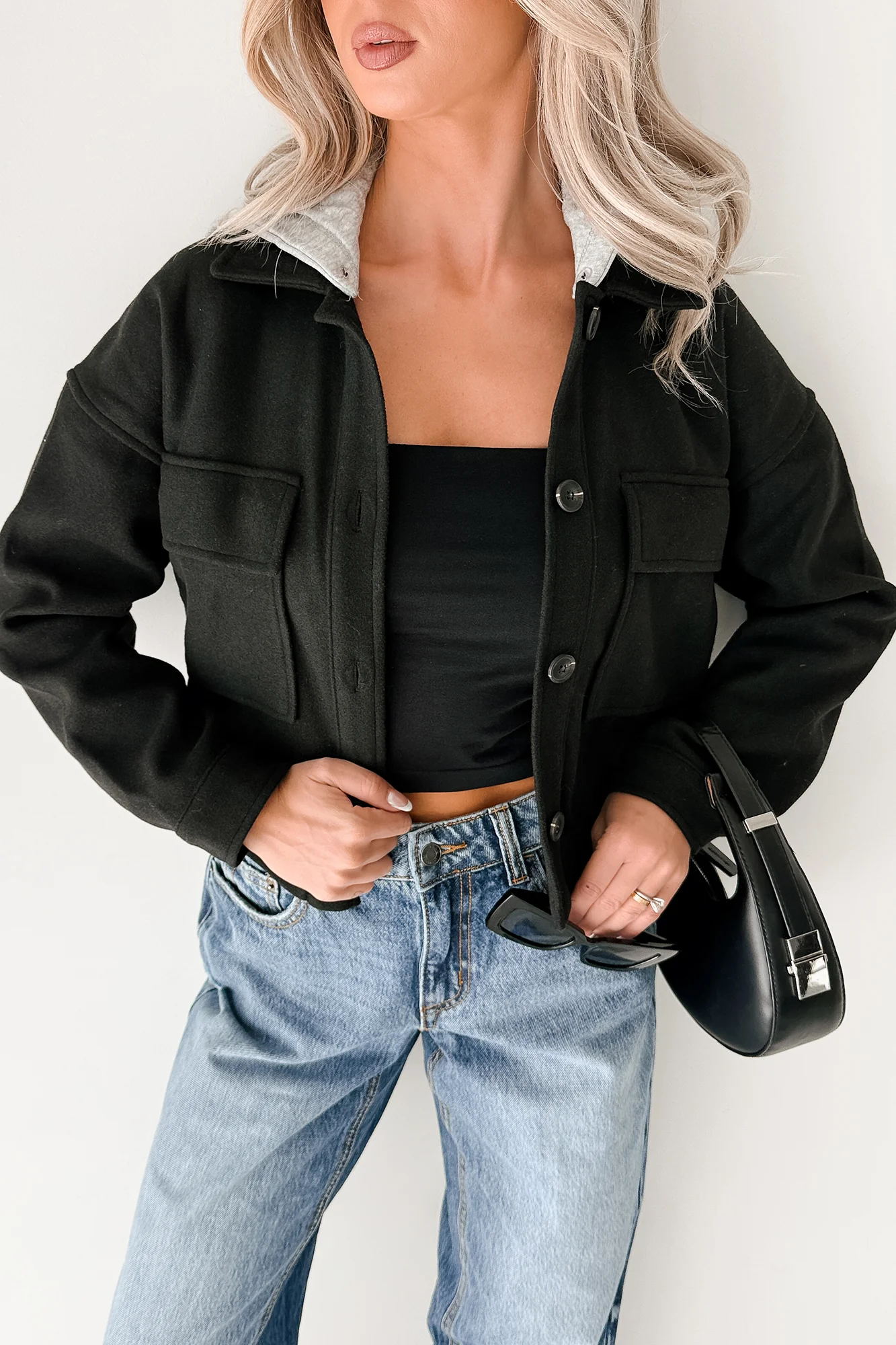 Holding Steady Button-Up Hoodie Jacket (Black)