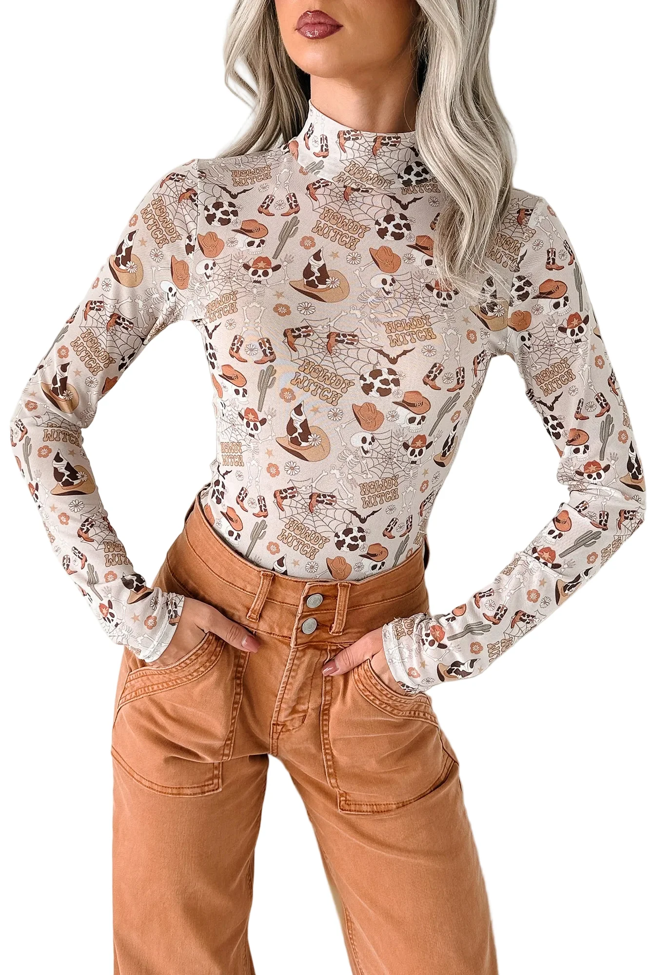 "Howdy Witch" NM Original Mesh Mock Neck Bodysuit (Howdy Witch)