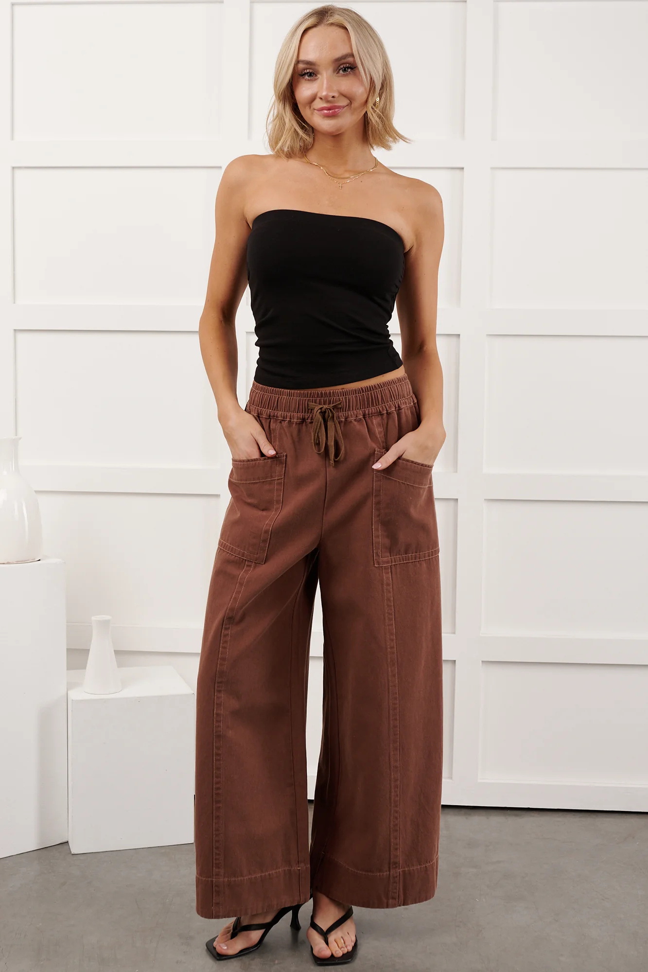 Hurley High Rise Wide Leg Mitto Shop Pants (Cocoa) - Image 10