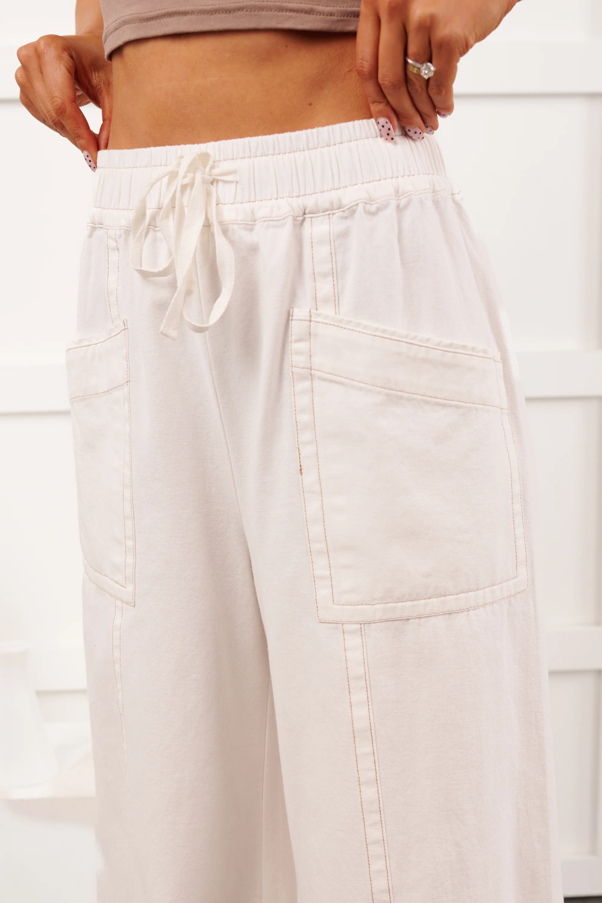 Hurley High Rise Wide Leg Mitto Shop Pants (White) - Image 8