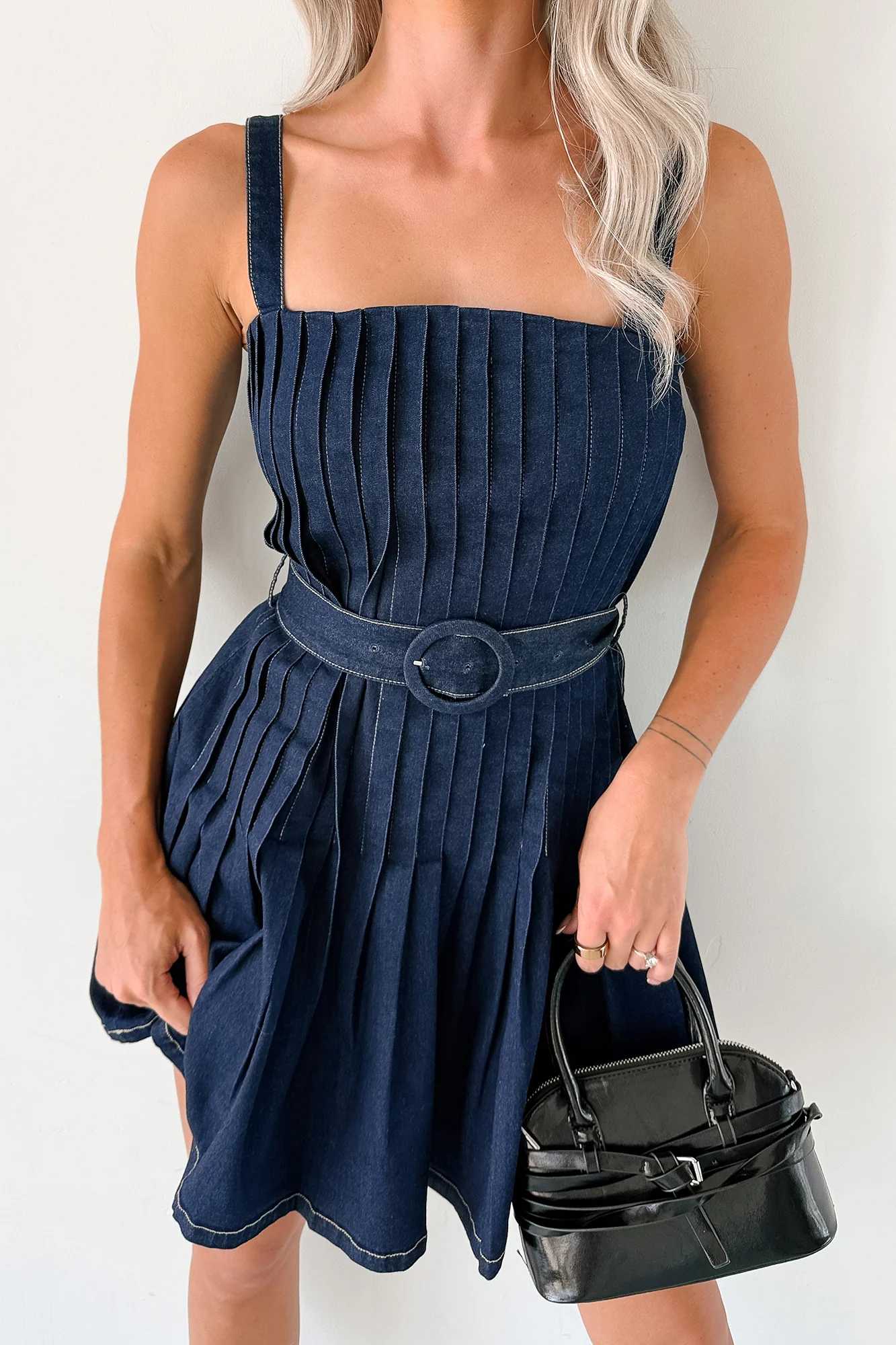 Hustle In Heels Pleated Sleeveless Mini Dress (Denim) - Image 11