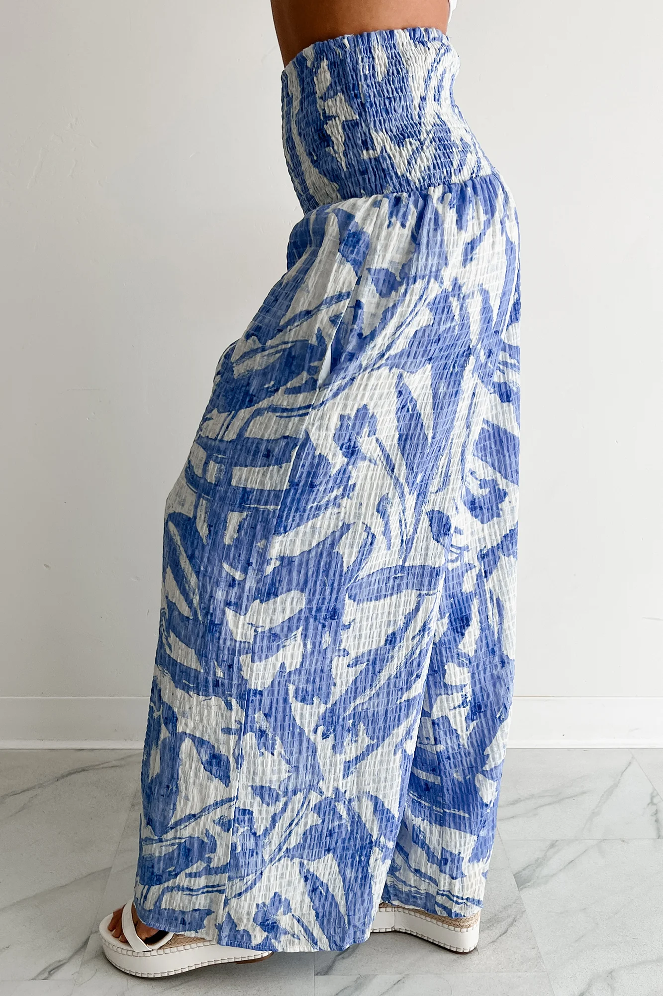 Iconic Option Printed Smocked Wide Leg Pants (Blue) - Image 4