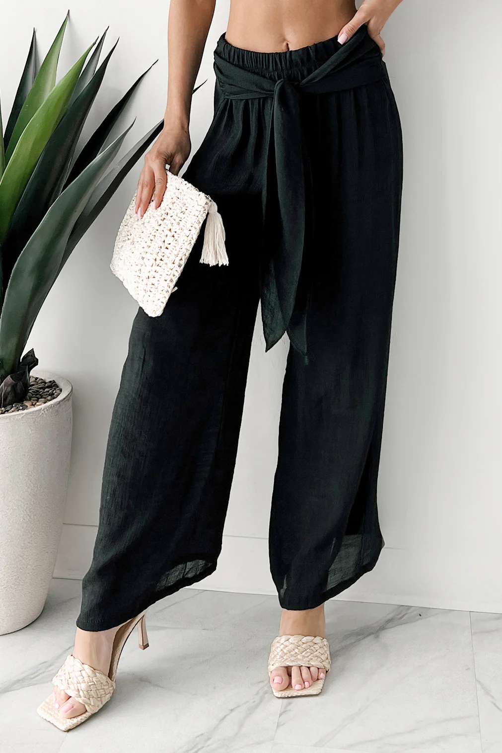 In Full Swing Wide Leg Linen Pants (Black) - Image 2