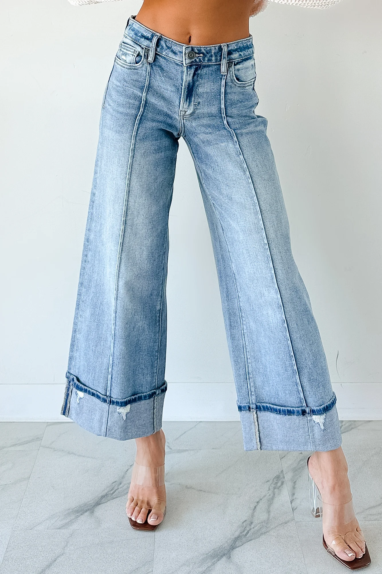 Isla Mid Rise Cuffed Wide Leg Hidden Jeans (Medium) - Image 5