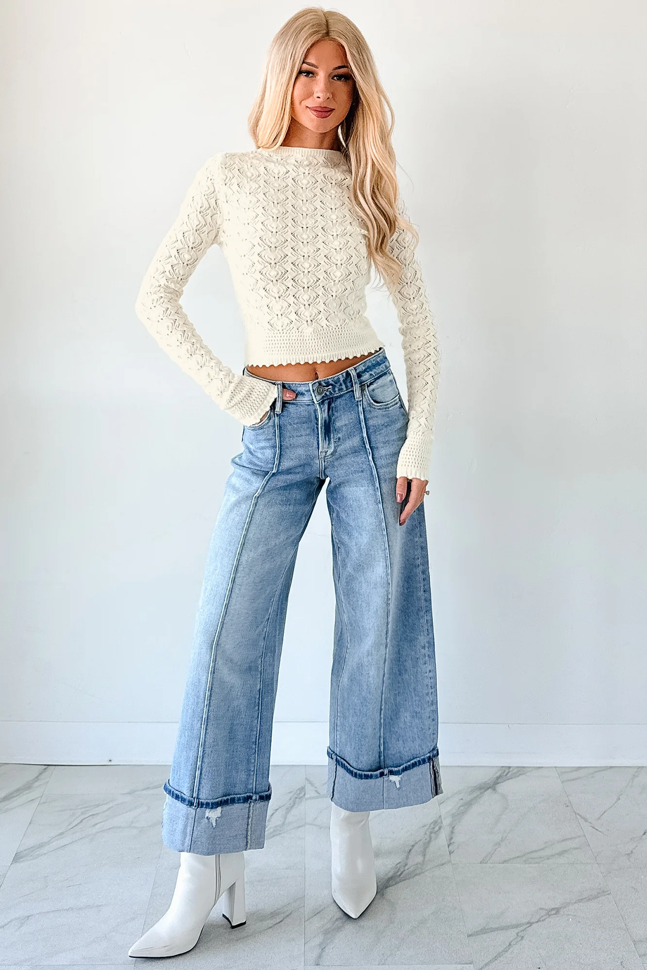 Isla Mid Rise Cuffed Wide Leg Hidden Jeans (Medium) - Image 7
