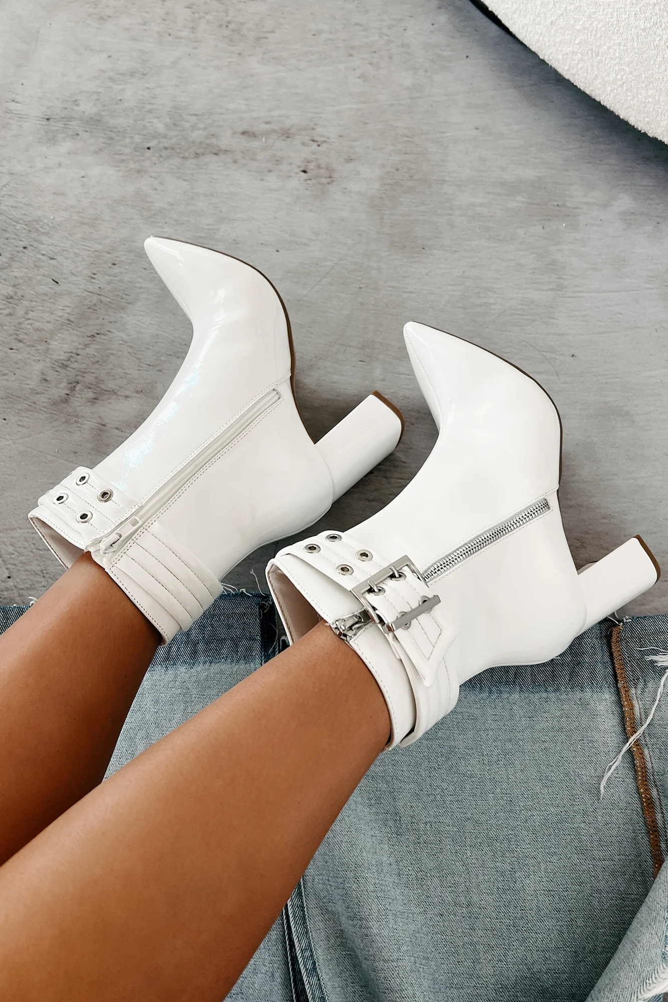 Jestina Patent Leather Booties (White) - Image 4