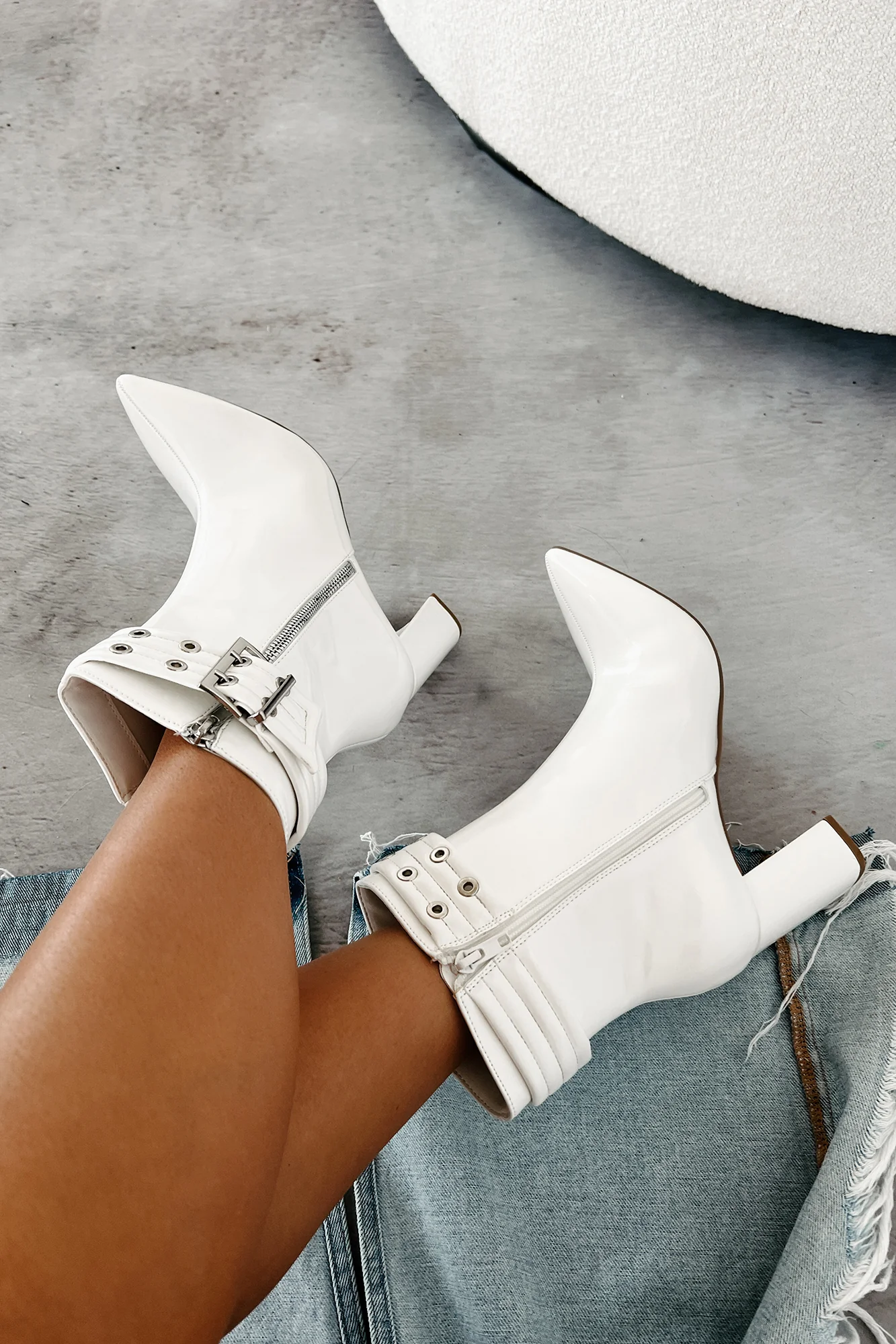 Jestina Patent Leather Booties (White) - Image 5