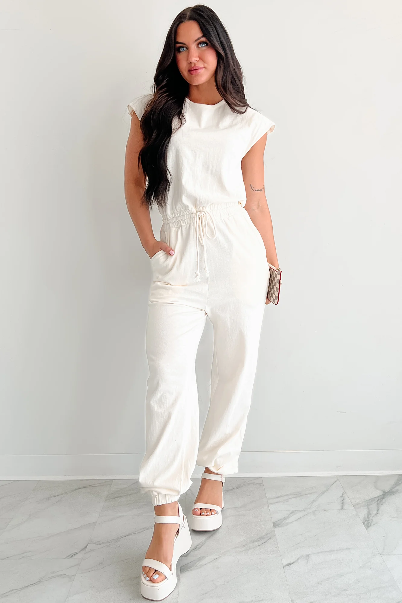 Just The Basics Short Sleeve Jumpsuit (Ivory) - Image 6