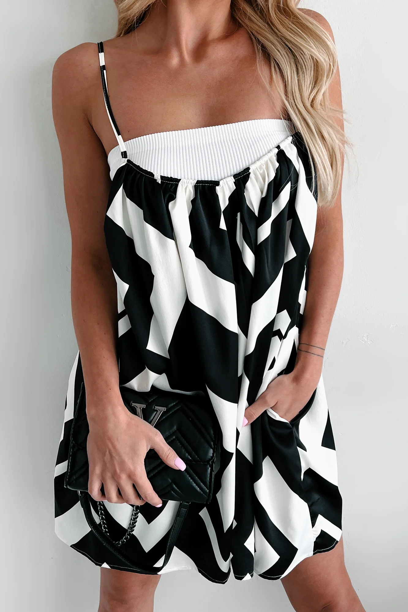 Keep It Creative Geometric Satin Romper (Black/White) - Image 2