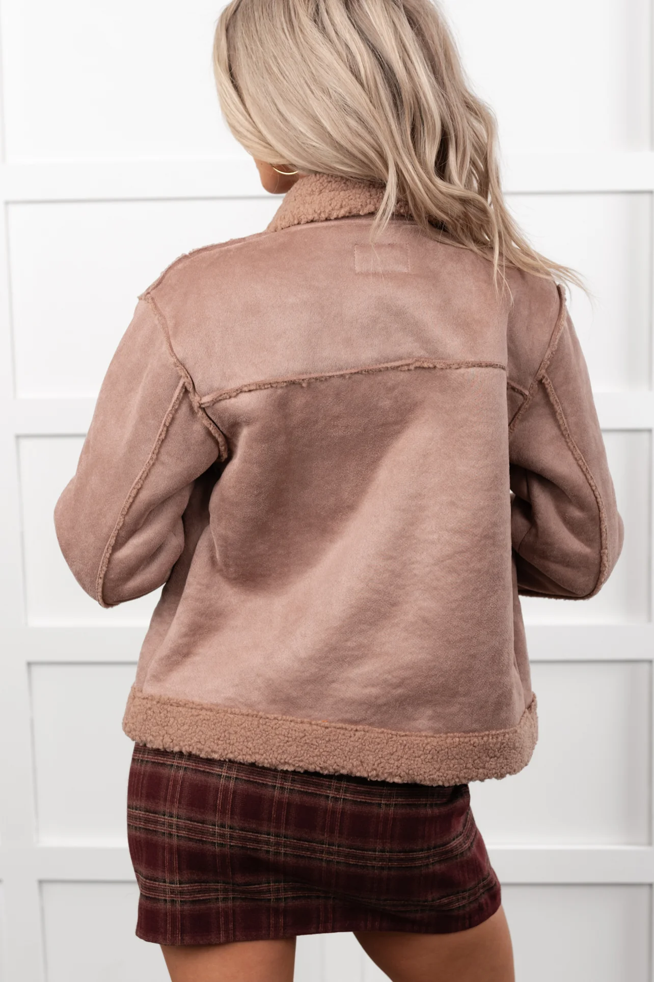 Keep Me Close Faux Suede Sherpa Lined Jacket (Dark Mauve) - Image 4