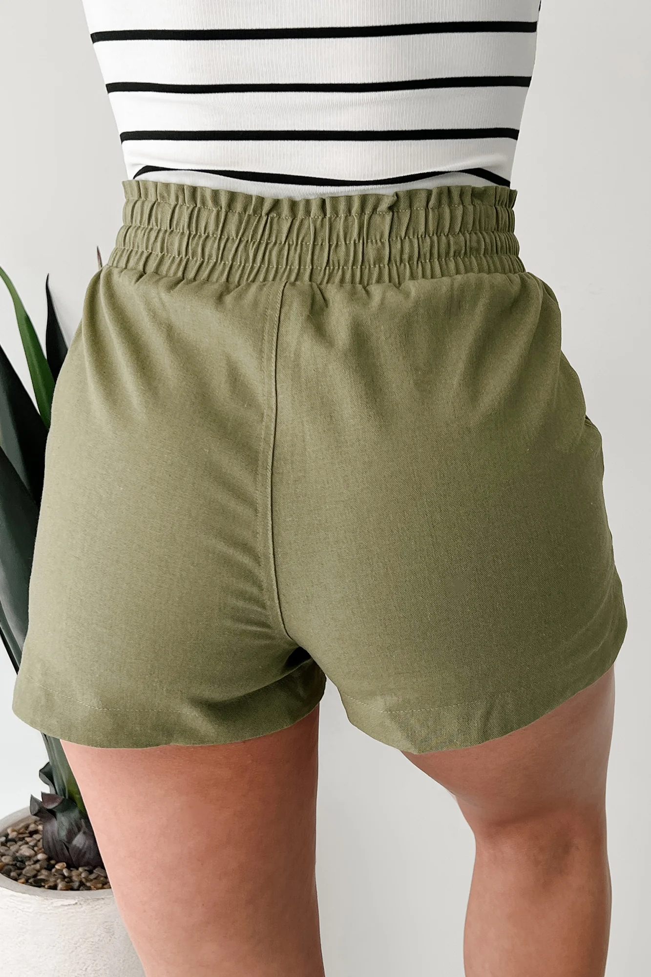 Laid Back Feels High Rise Linen Shorts (Olive) - Image 5