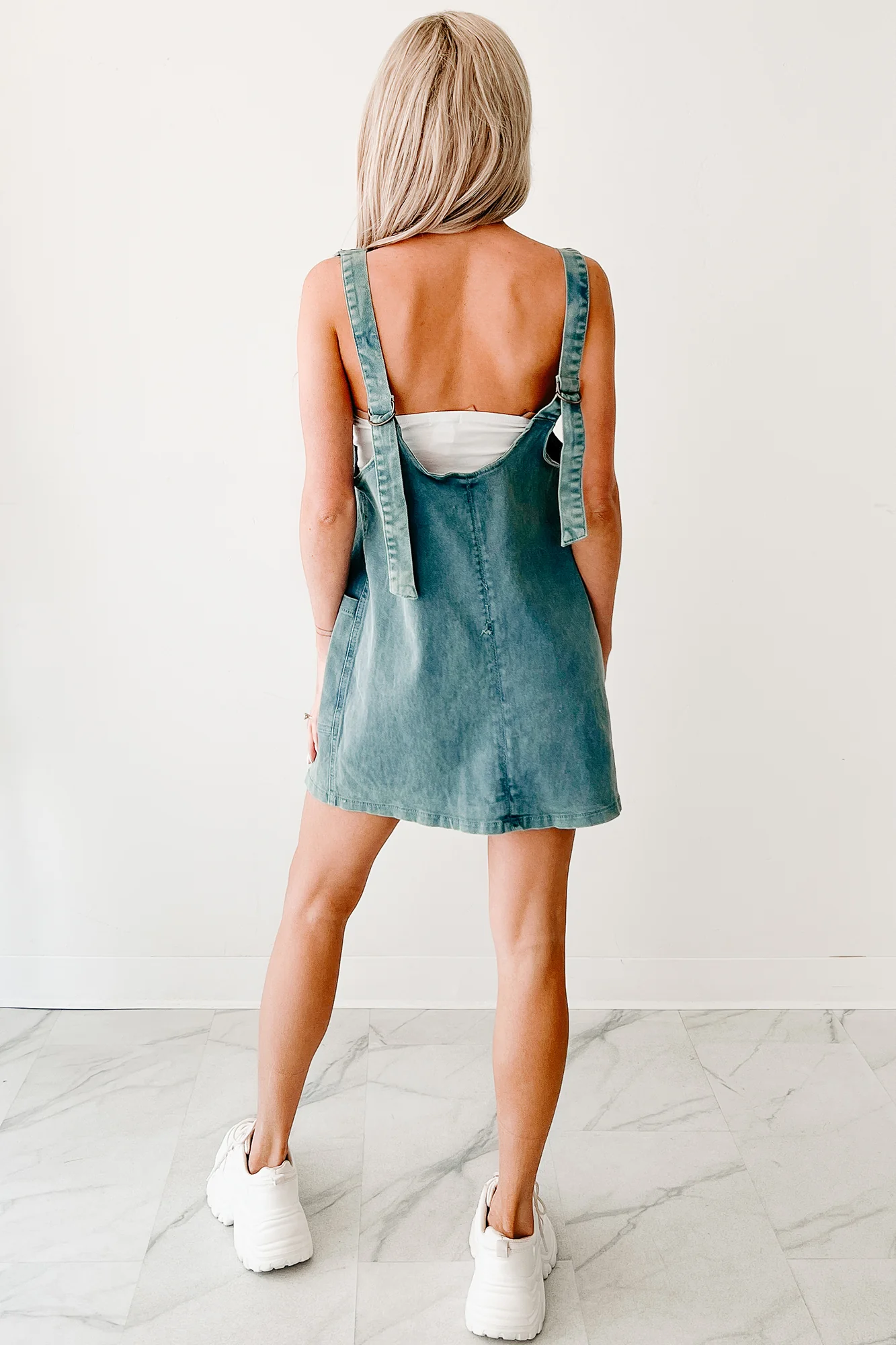 Living Steady Denim Overall Dress (Teal) - Image 4