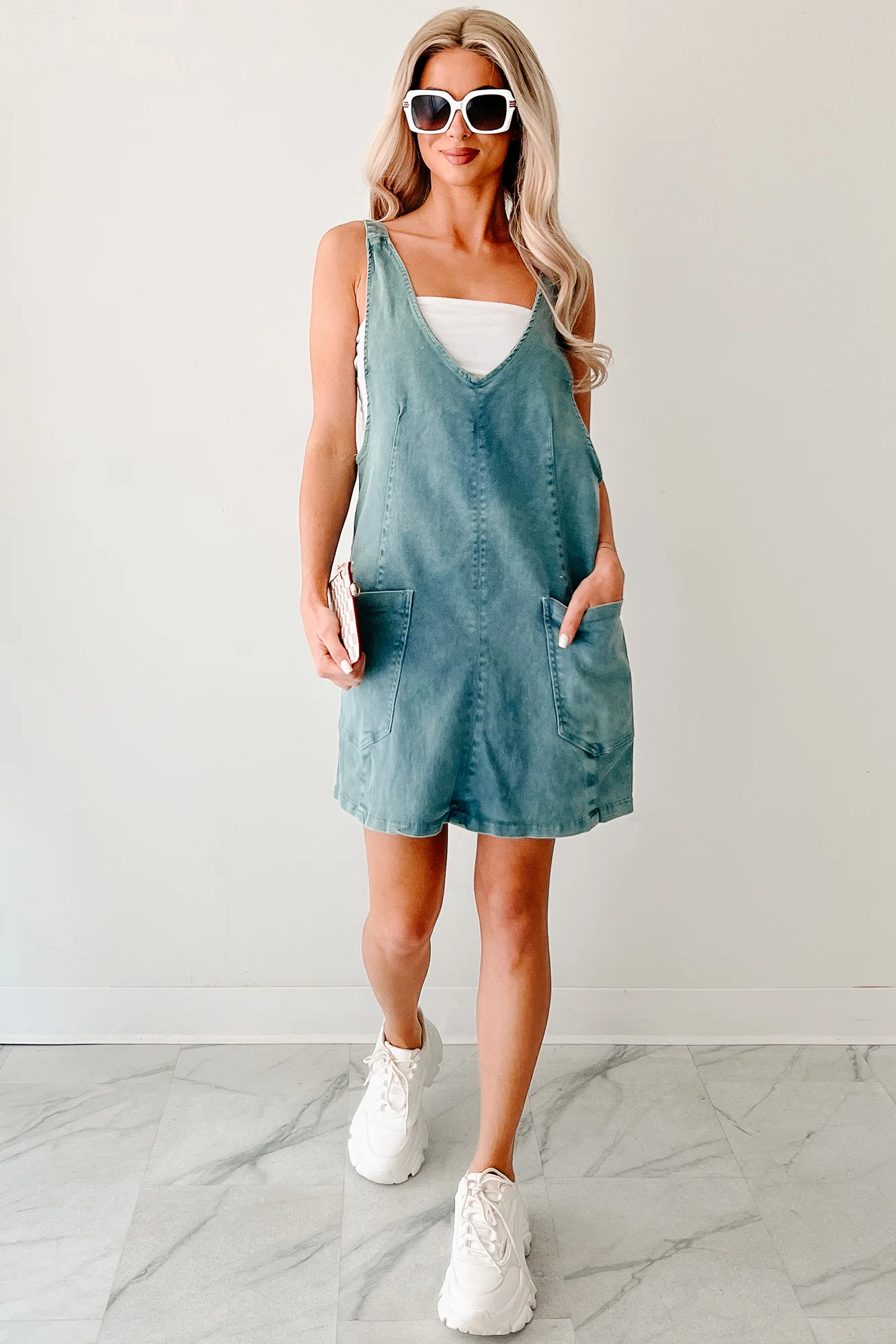 Living Steady Denim Overall Dress (Teal) - Image 5