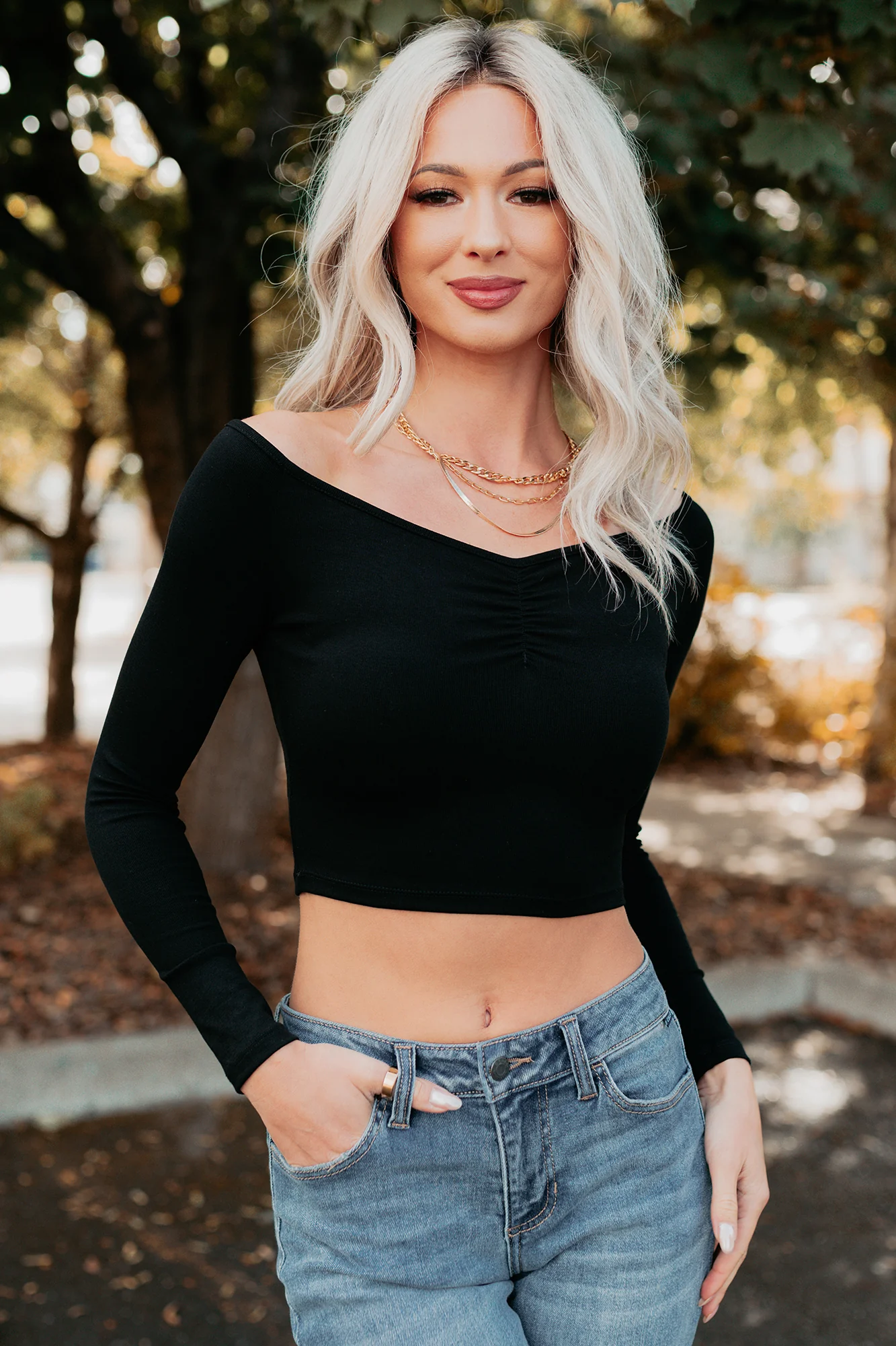 Love Again Off The Shoulder Long Sleeve Top (Black) - Image 11