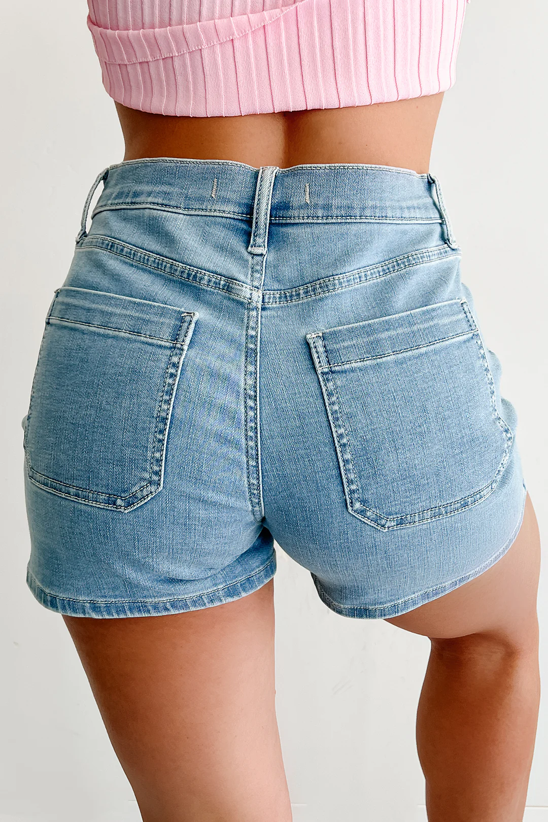 Loxley High Rise Patch Pocket Eunina Denim Shorts (Medium Light) - Image 12