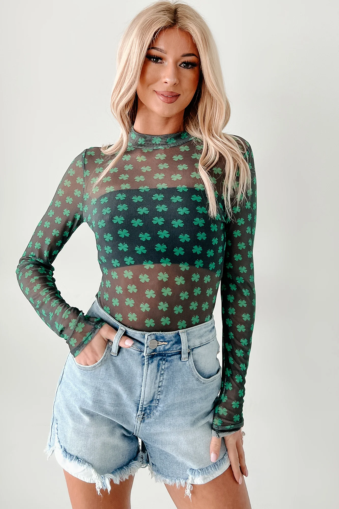 Lucky Lady NM Original Printed Mesh Bodysuit (Black/Green) - Image 13