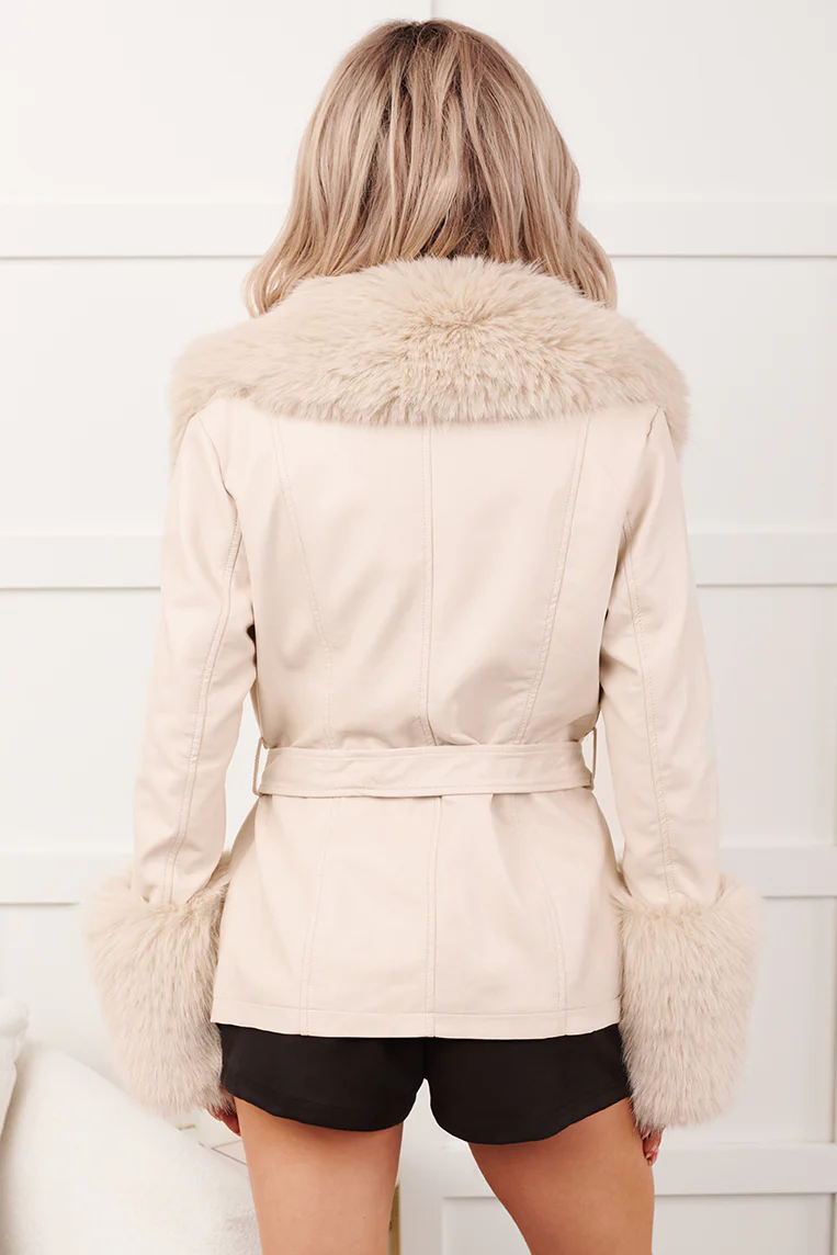 Luminous Nights Faux Fur Leather Blazer (Cream) - Image 8