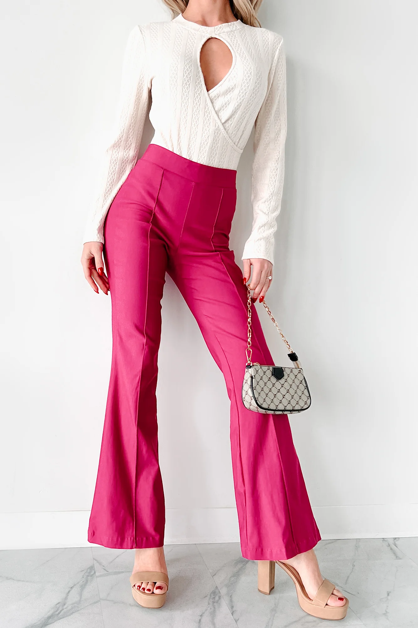 Make The Decisions High Waist Flare Pants (Hot Pink)