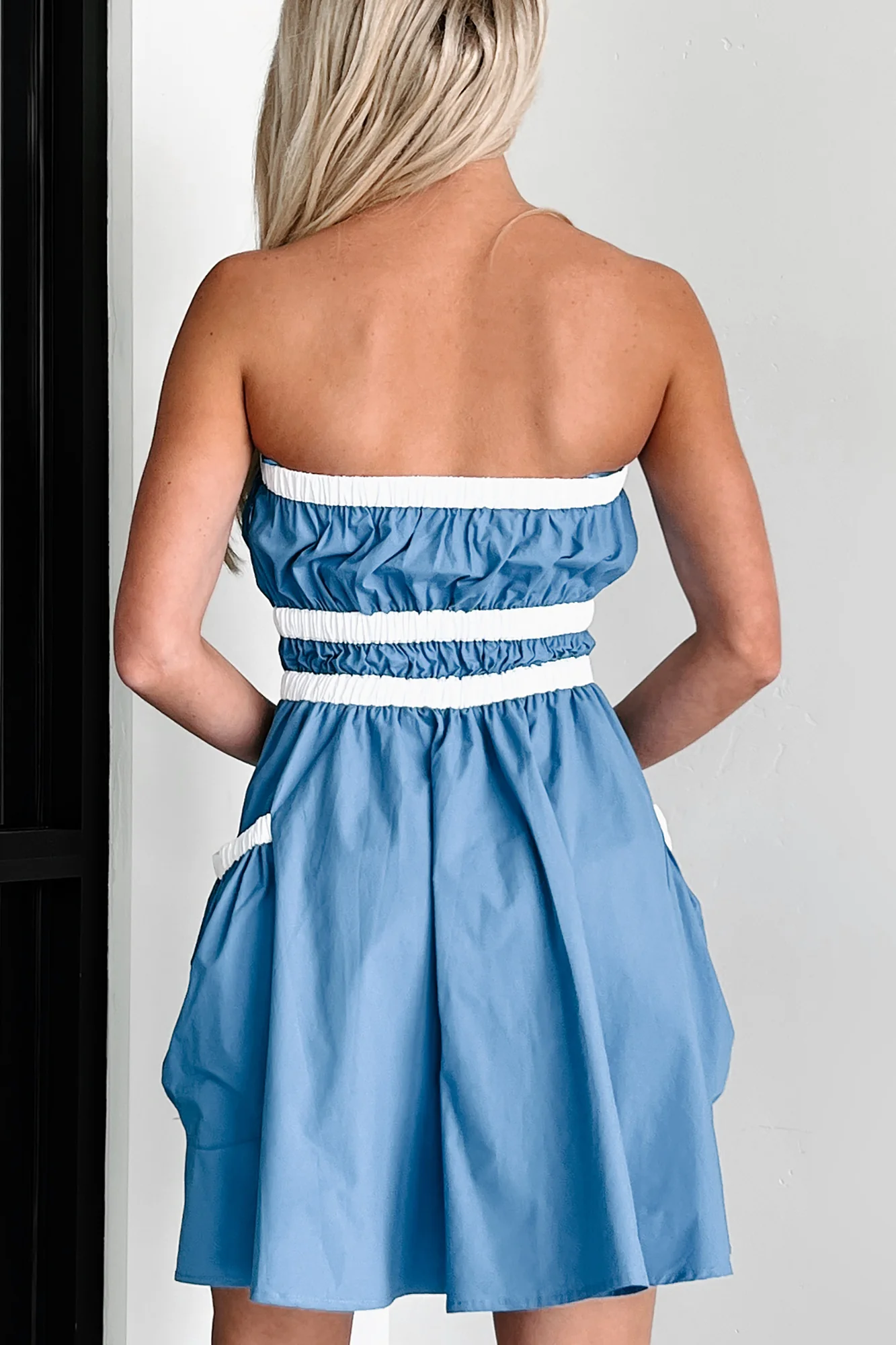 Making Life Great Strapless Mini Dress (Blue/White) - Image 4