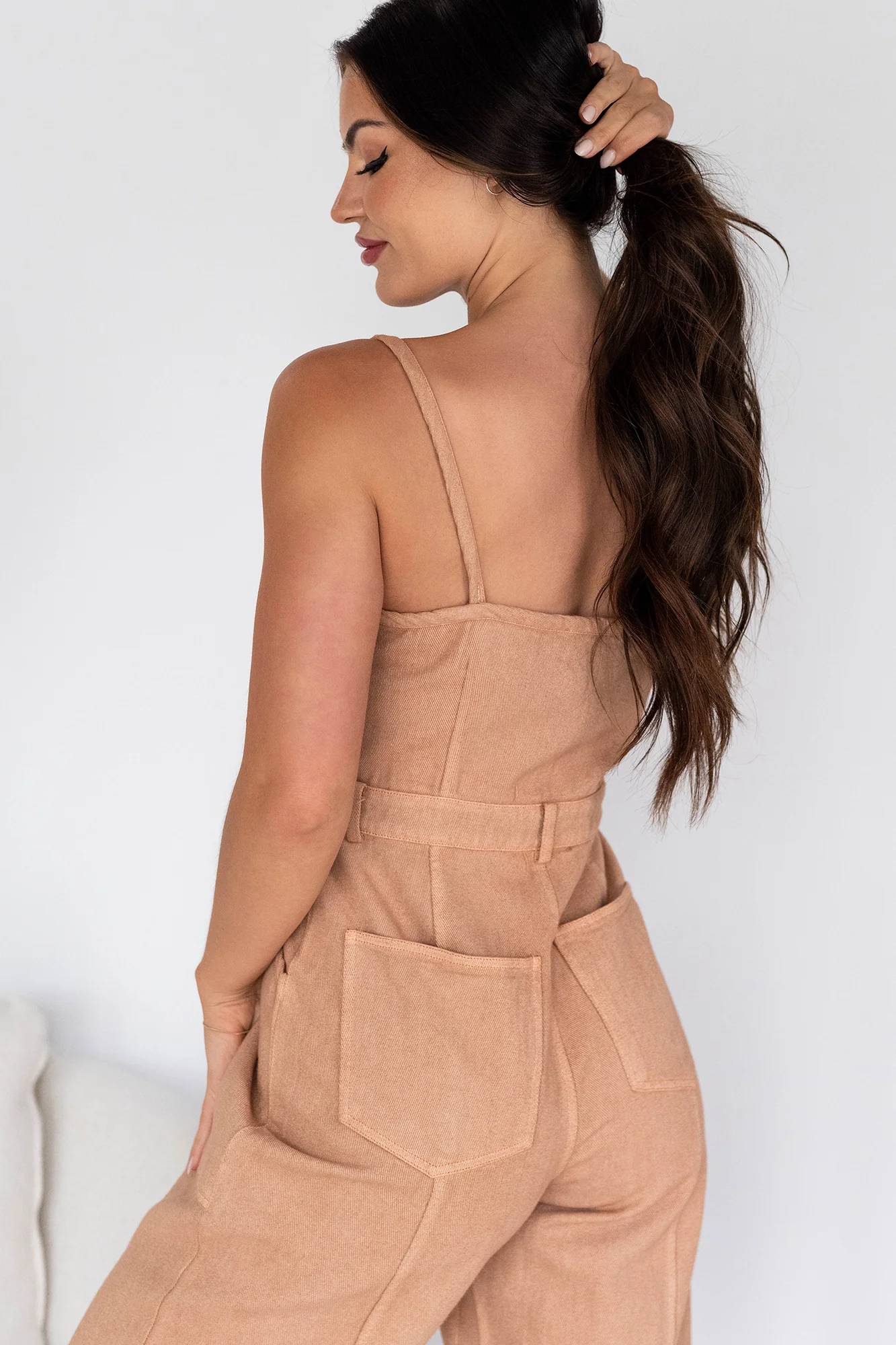 Memories In Focus Button Front Denim Jumpsuit (Terracotta) - Image 3