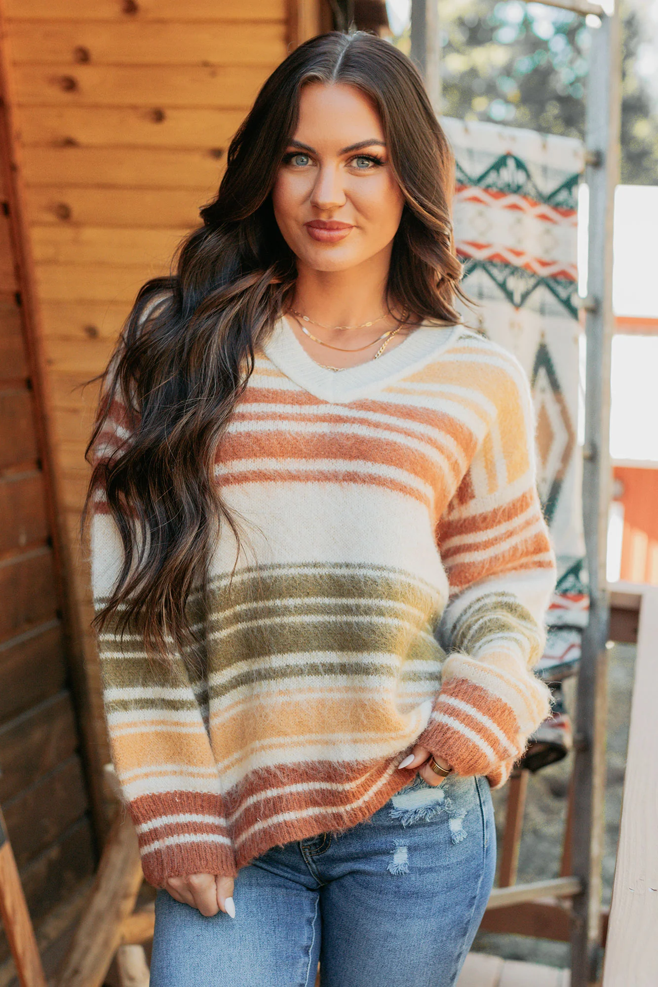 Messy Feelings V Neck Striped Knit Sweater (Multi) - Image 8