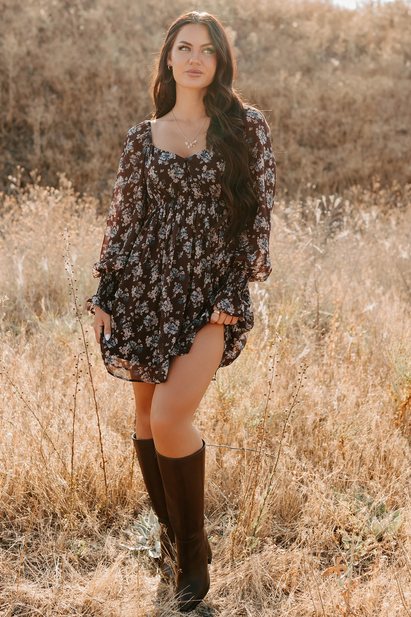 Midnight Blooms Floral Mini Dress (Baked Plum) - Image 2