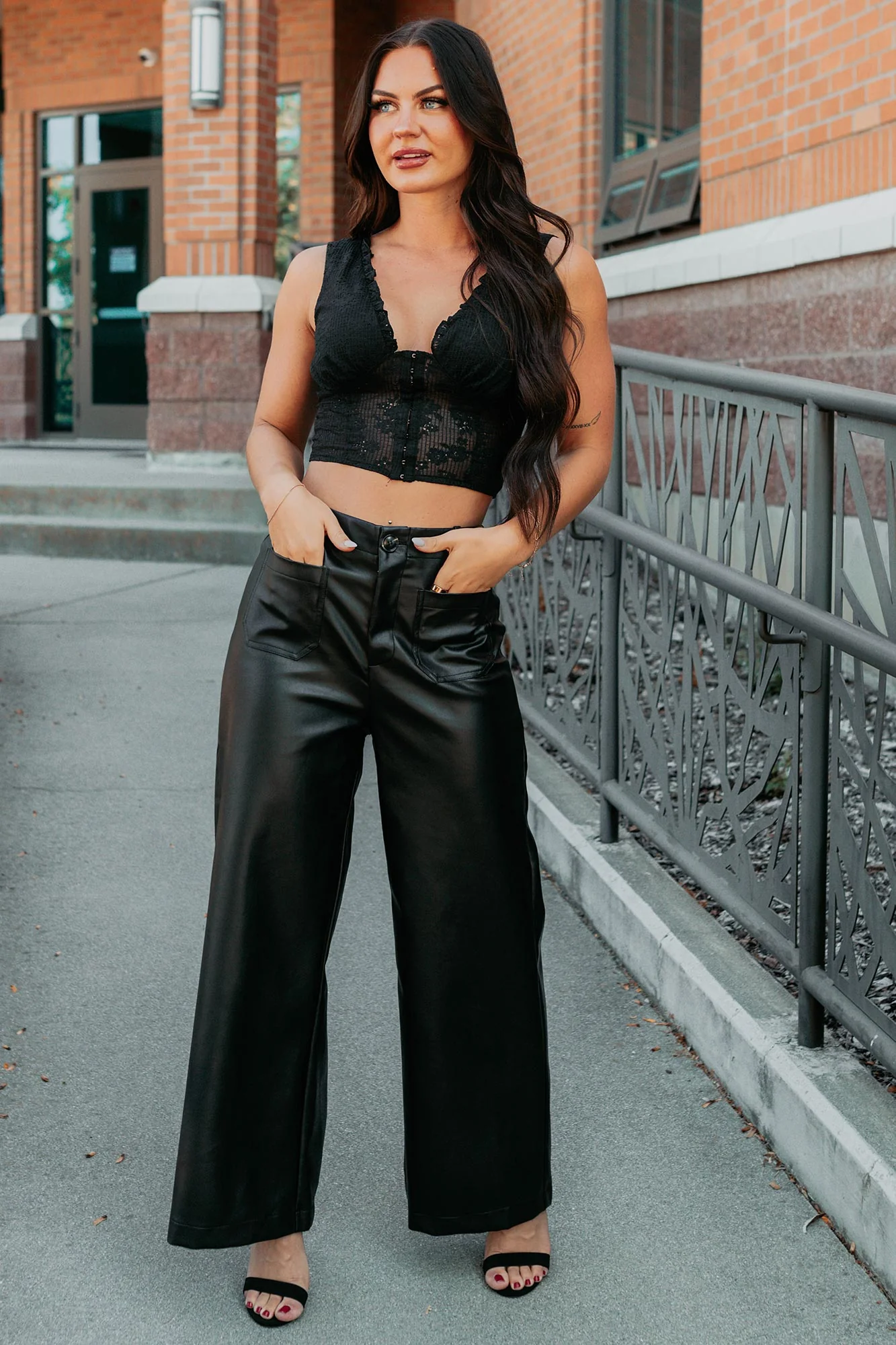 More Than Usual Wide-Leg Faux Leather Pant (Black) - Image 11