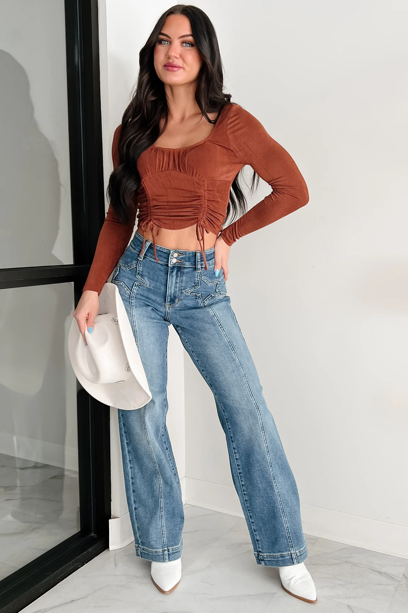 Mystic Evening Ruched Long Sleeve Top (Sequoia) - Image 5